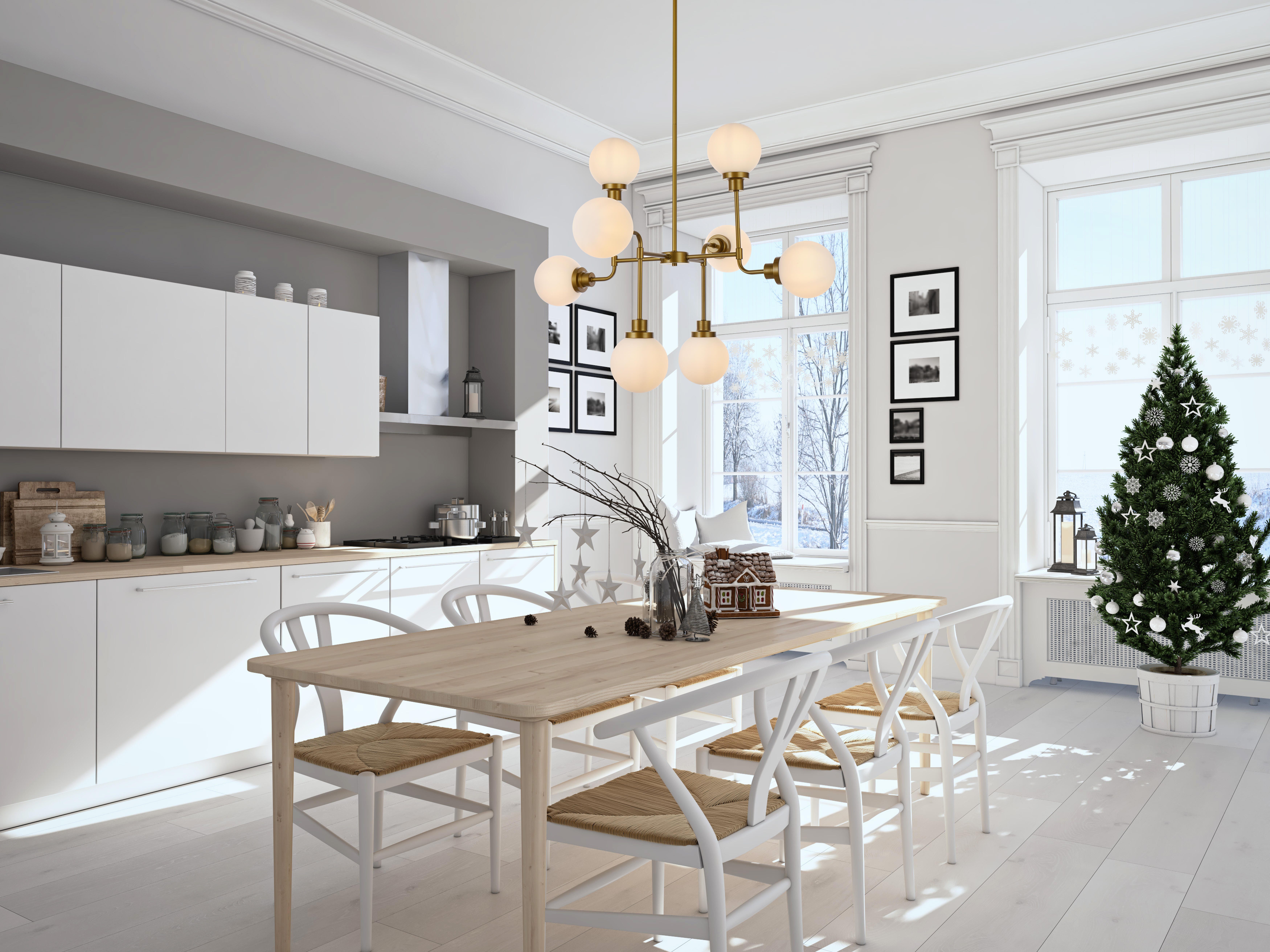 Living District Hanson 8 Lights Pendant In Brass With Frosted Shade, , rollover