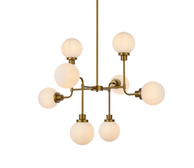Living District Hanson 8 Lights Pendant In Brass With Frosted Shade, Brass