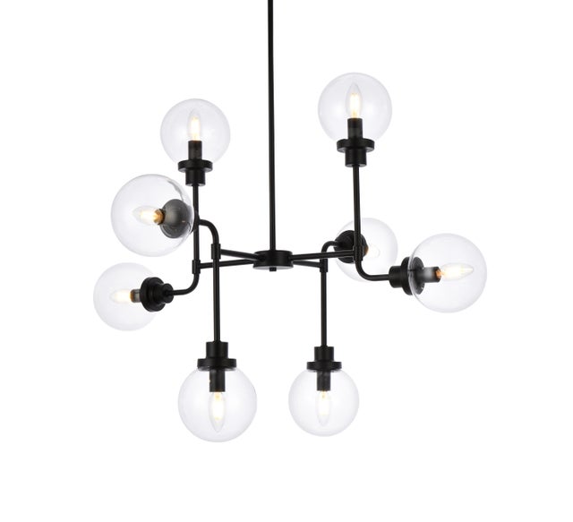 Living District Hanson 8 Lights Pendant, Black/Clear