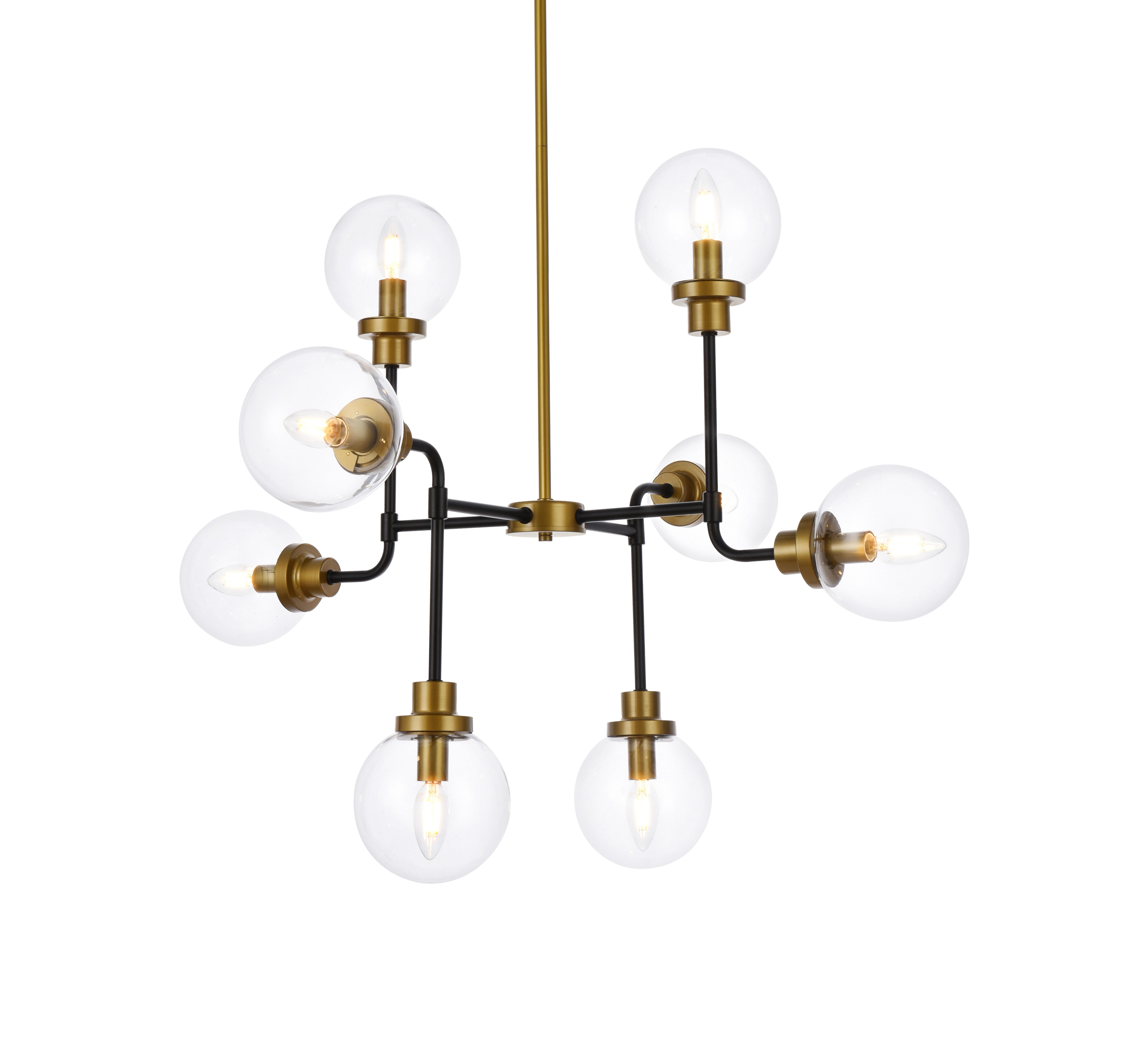 Living District Hanson 8 Lights Pendant In Black With Brass With Clear Shade, Black/Brass/Clear, large