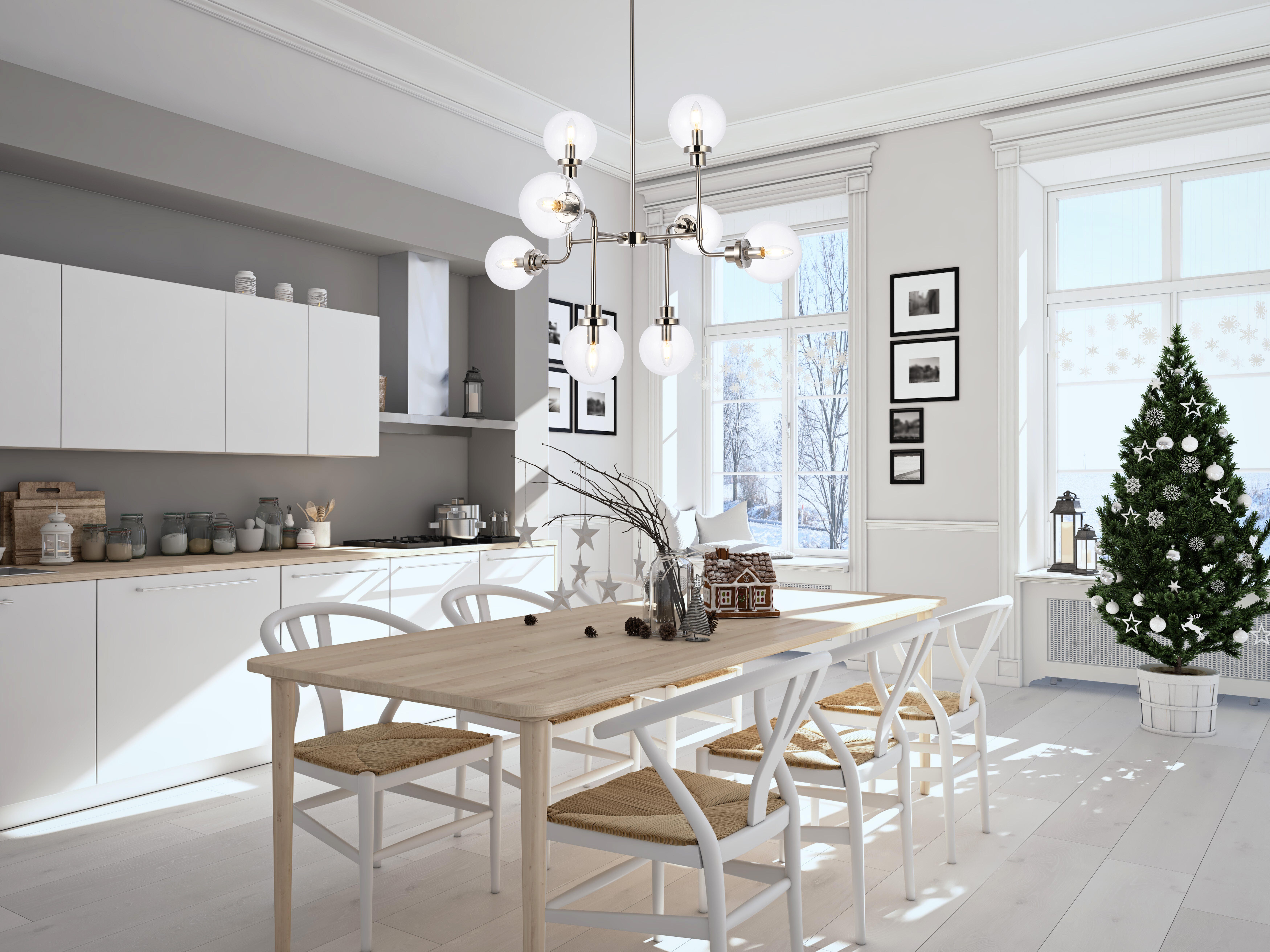Living District Hanson 8 Lights Pendant In Polished Nickel With Clear Shade, Nickel/Clear, rollover