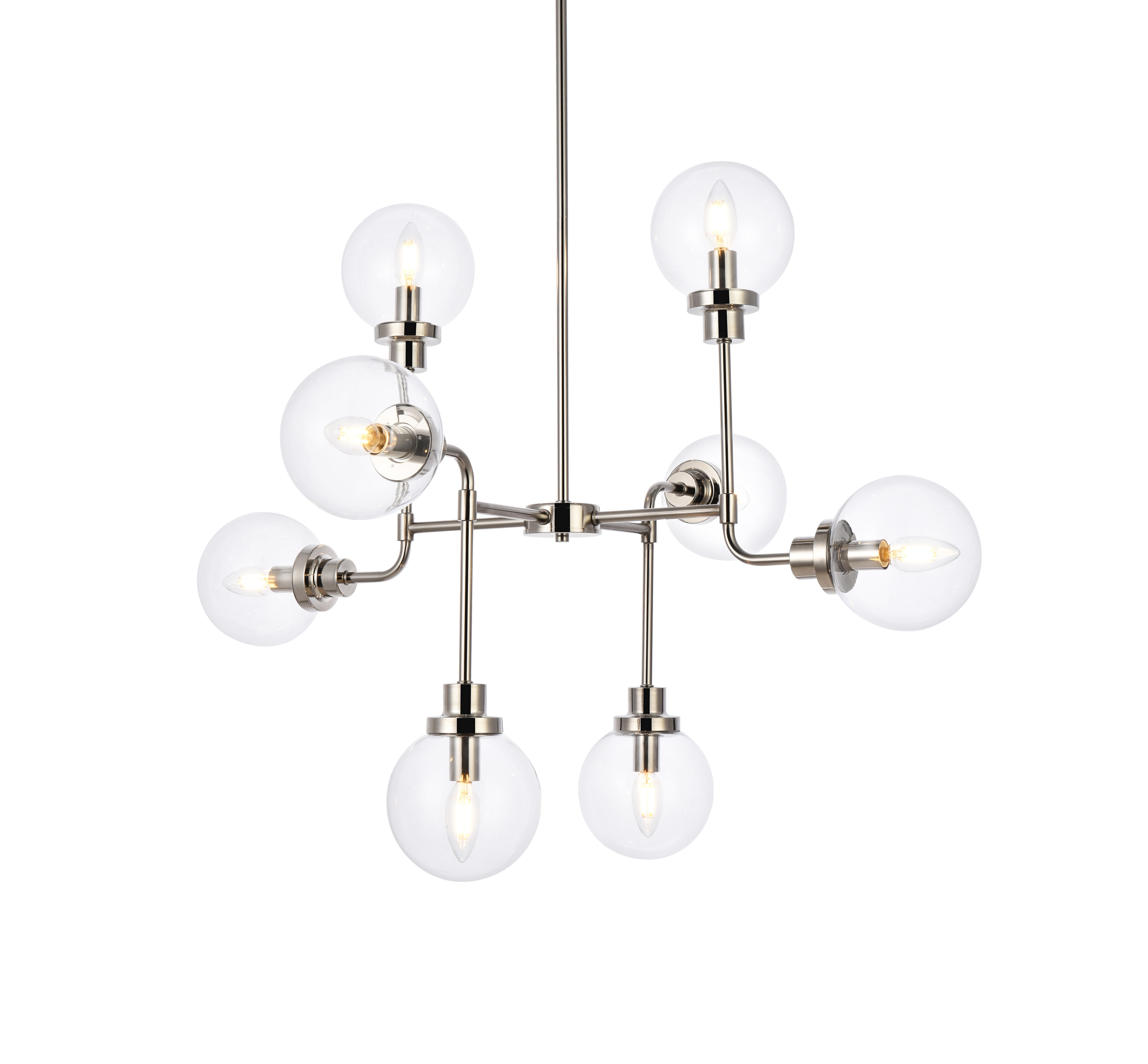 Living District Hanson 8 Lights Pendant In Polished Nickel With Clear Shade, Nickel/Clear, large