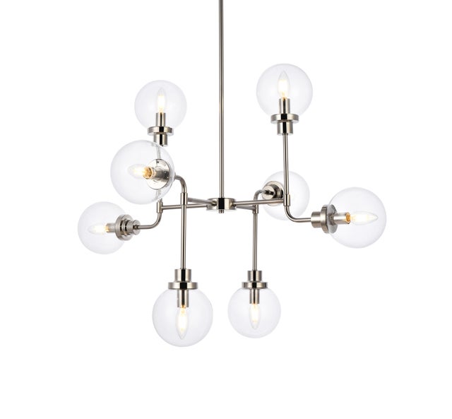 Living District Hanson 8 Lights Pendant, Nickel/Clear