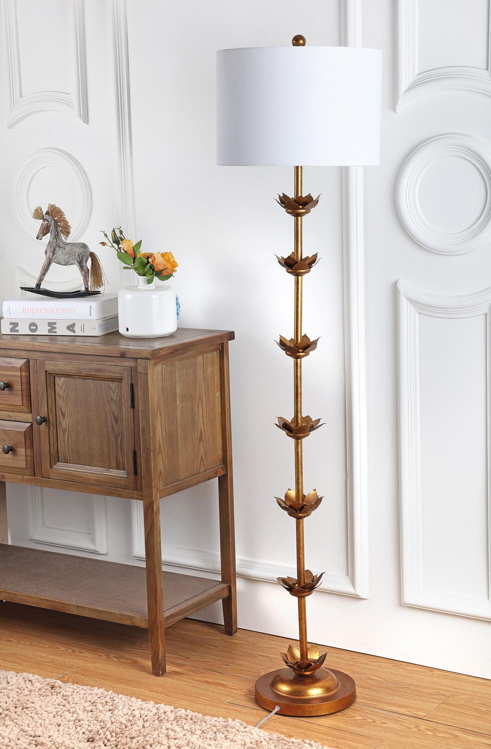 フロアスタンド BIG lamp shade Antique Flower leaf Safavieh Rustic Landen Leaf Floor Lamp, Antique Gold, 63.5in H