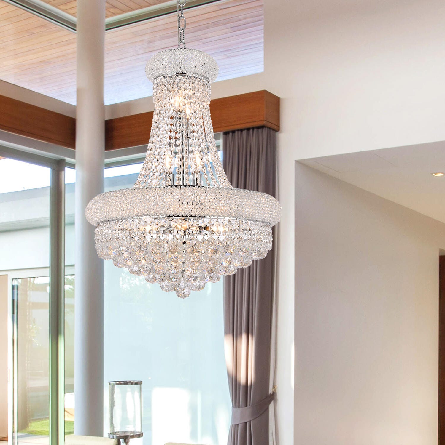 Primo 14 Light Chrome Chandelier Clear Royal Cut Crystal, Chrome, large