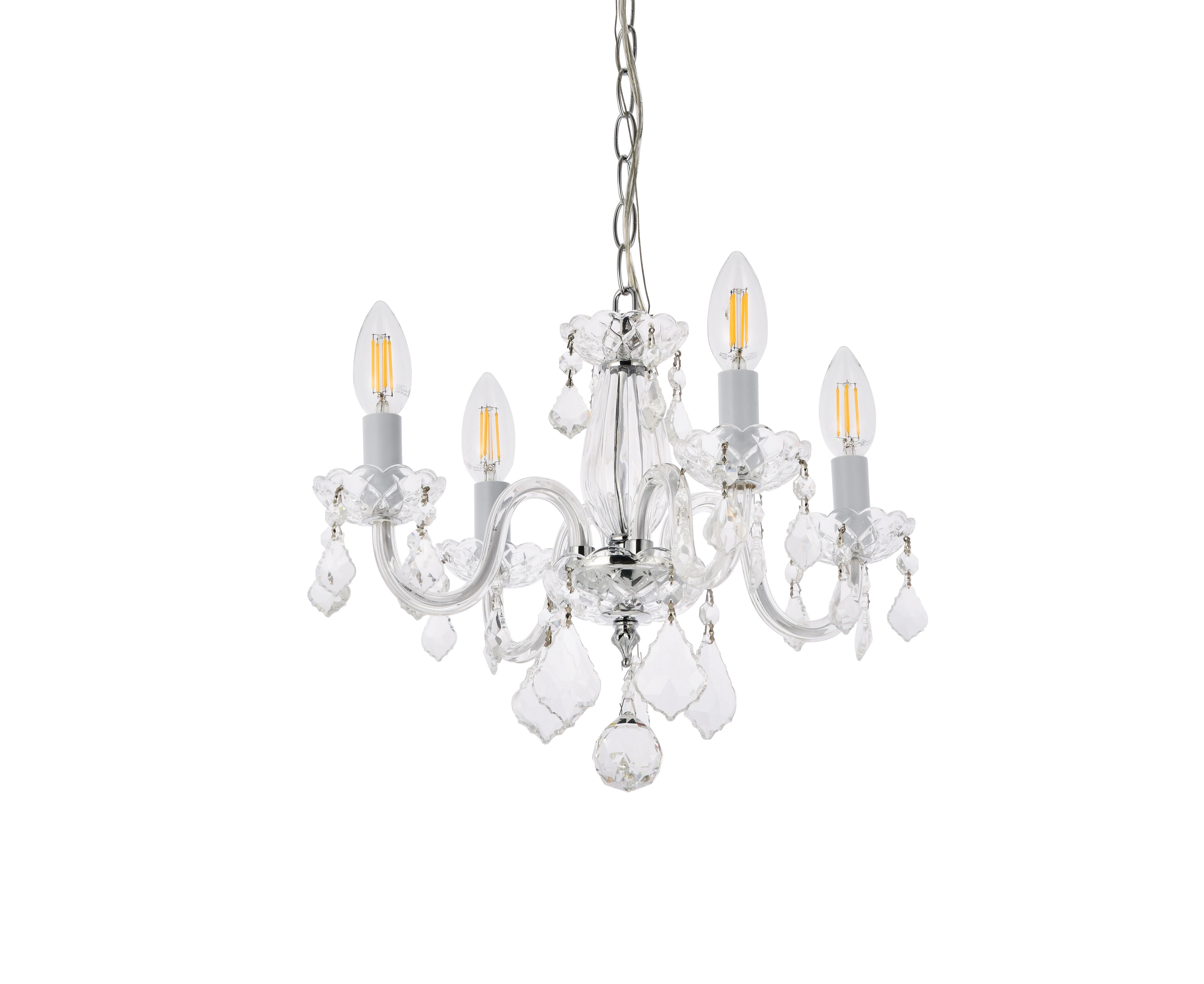 Rococo 4 Light Chrome Pendant Clear Royal Cut Crystal, Chrome, large