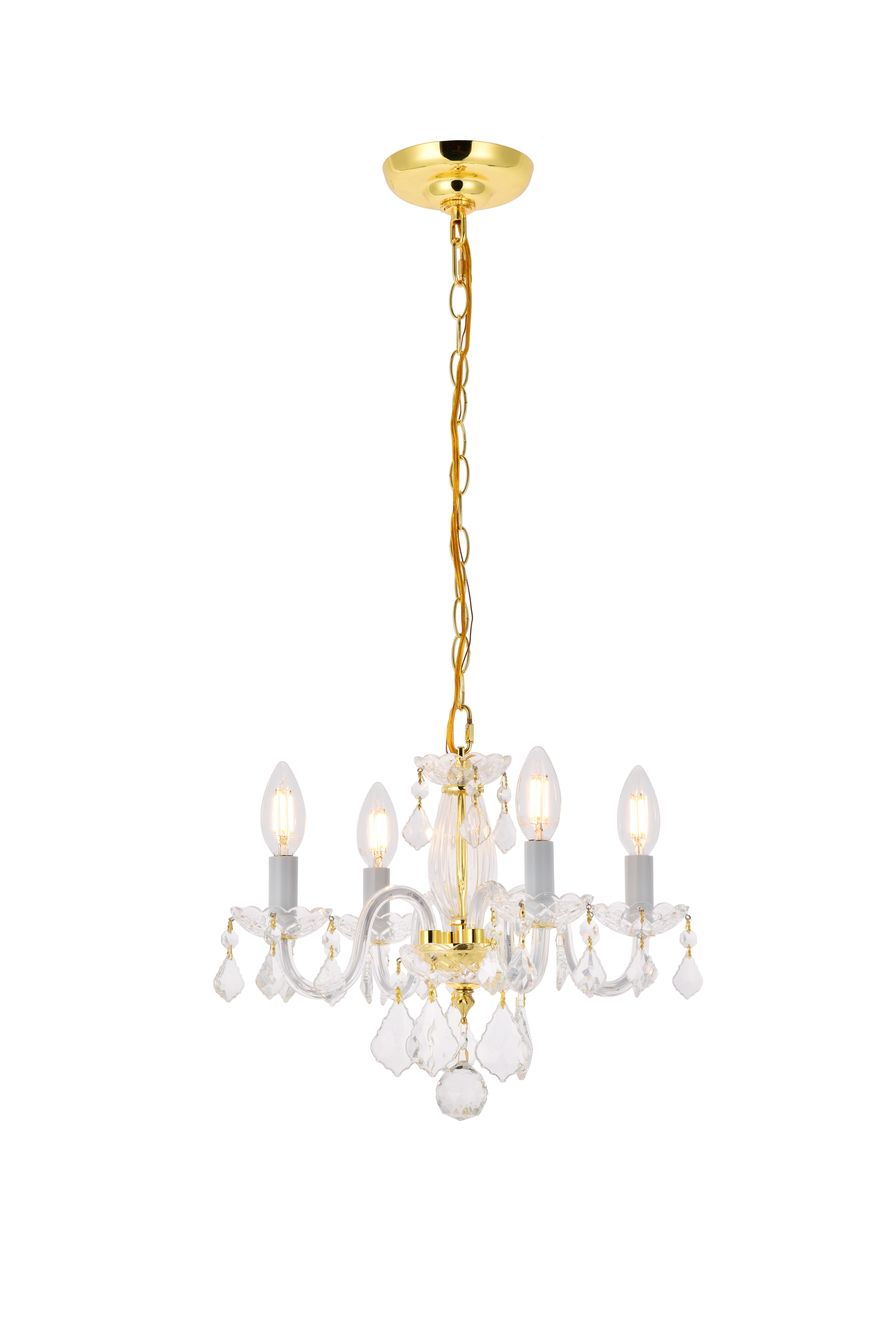 Rococo 4 Light Gold Pendant Clear Royal Cut Crystal, Gold, large