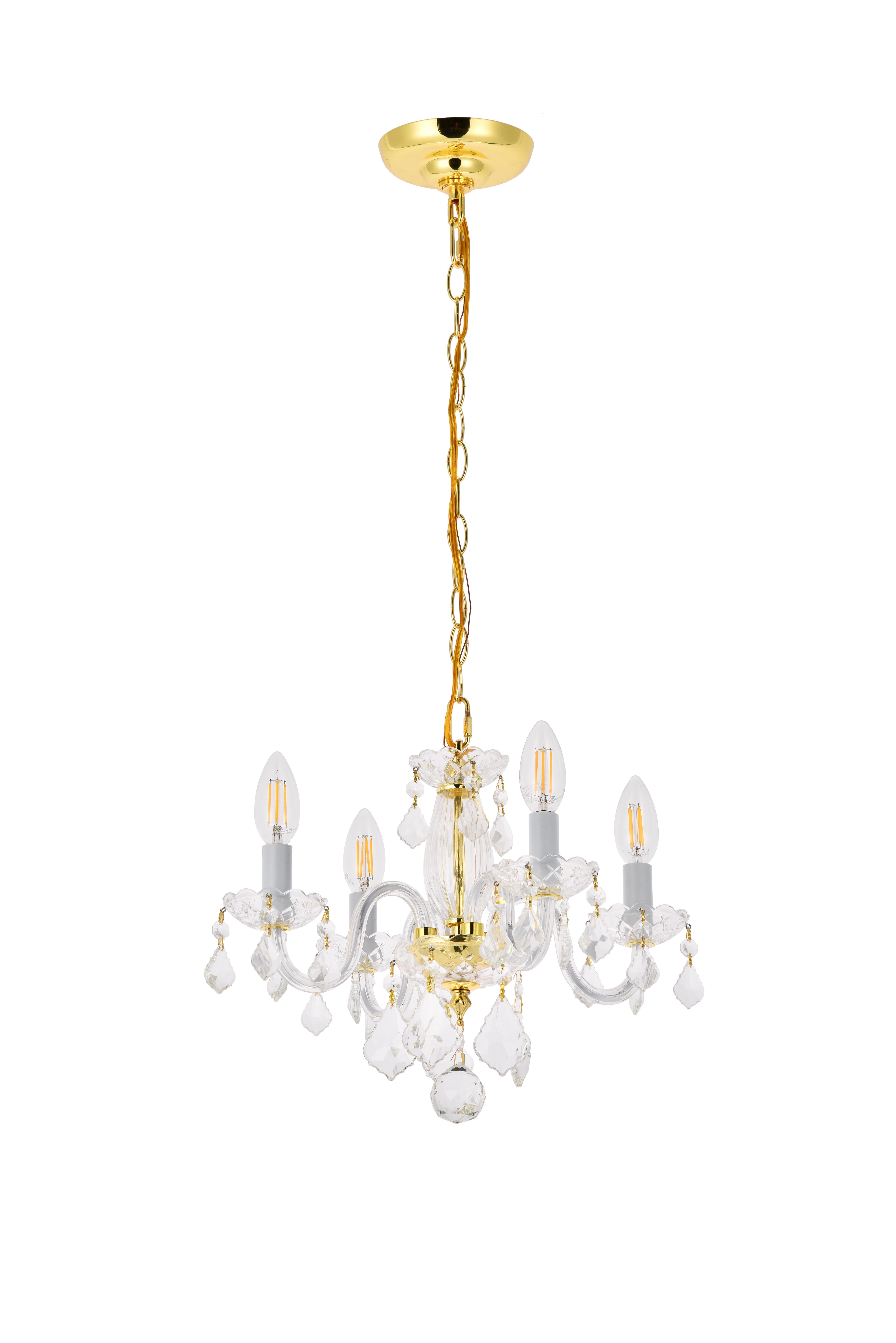Rococo 4 Light Gold Pendant Clear Royal Cut Crystal, Gold, large