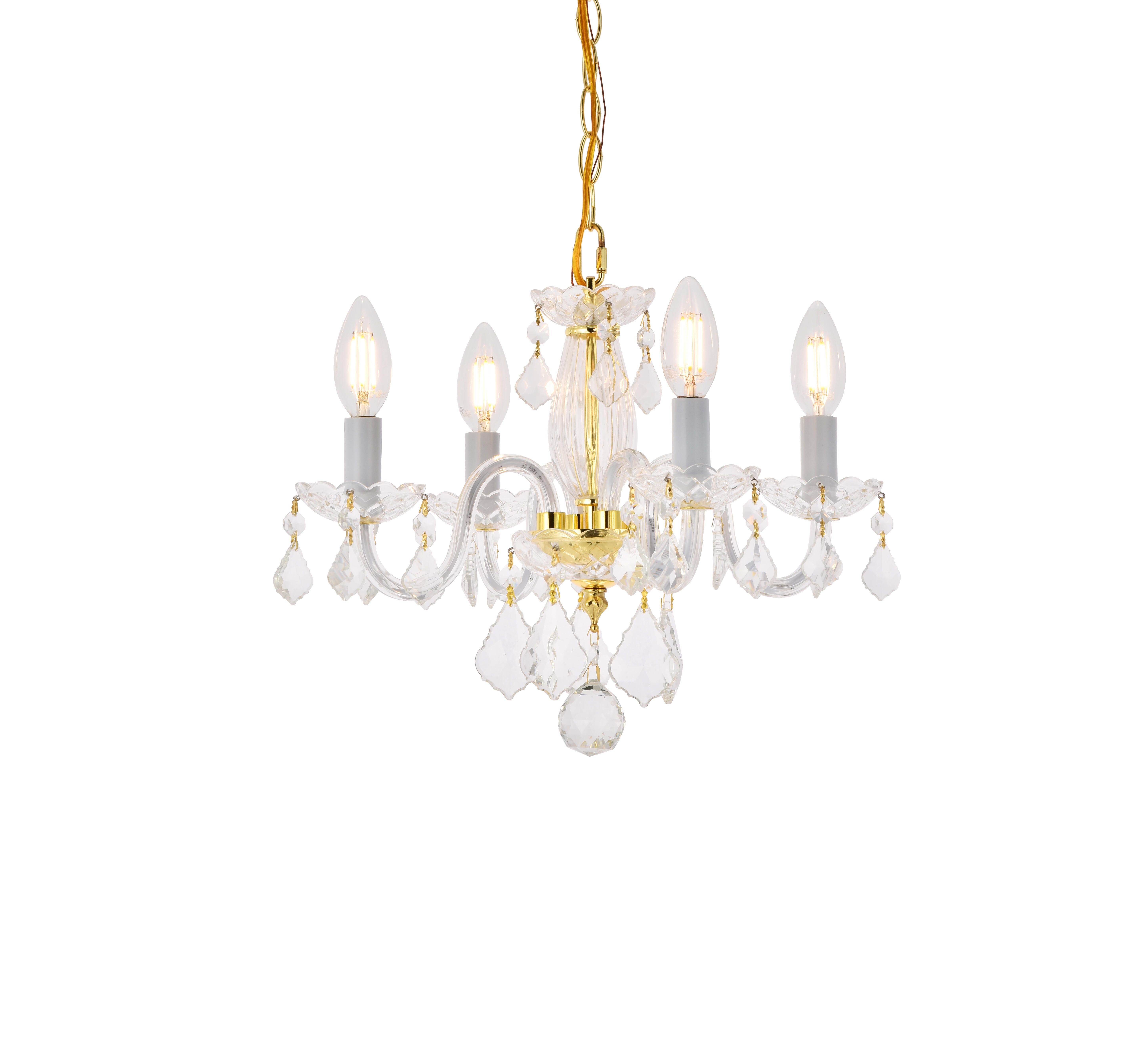 Rococo 4 Light Gold Pendant Clear Royal Cut Crystal, Gold, large