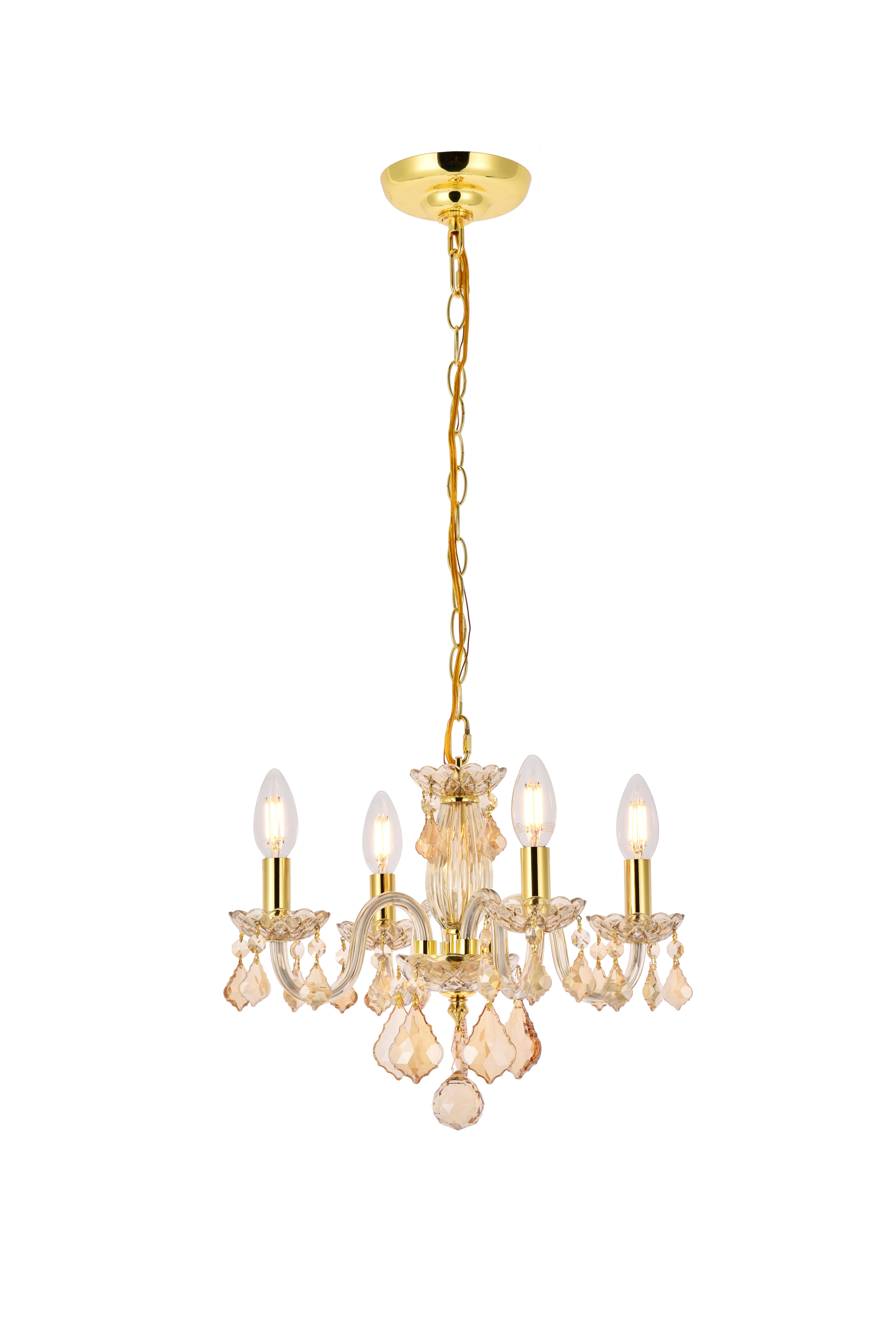 Rococo 4 Light Golden Shadow Pendant Golden Shadow (Champagne) Royal Cut Crystal, Golden, large