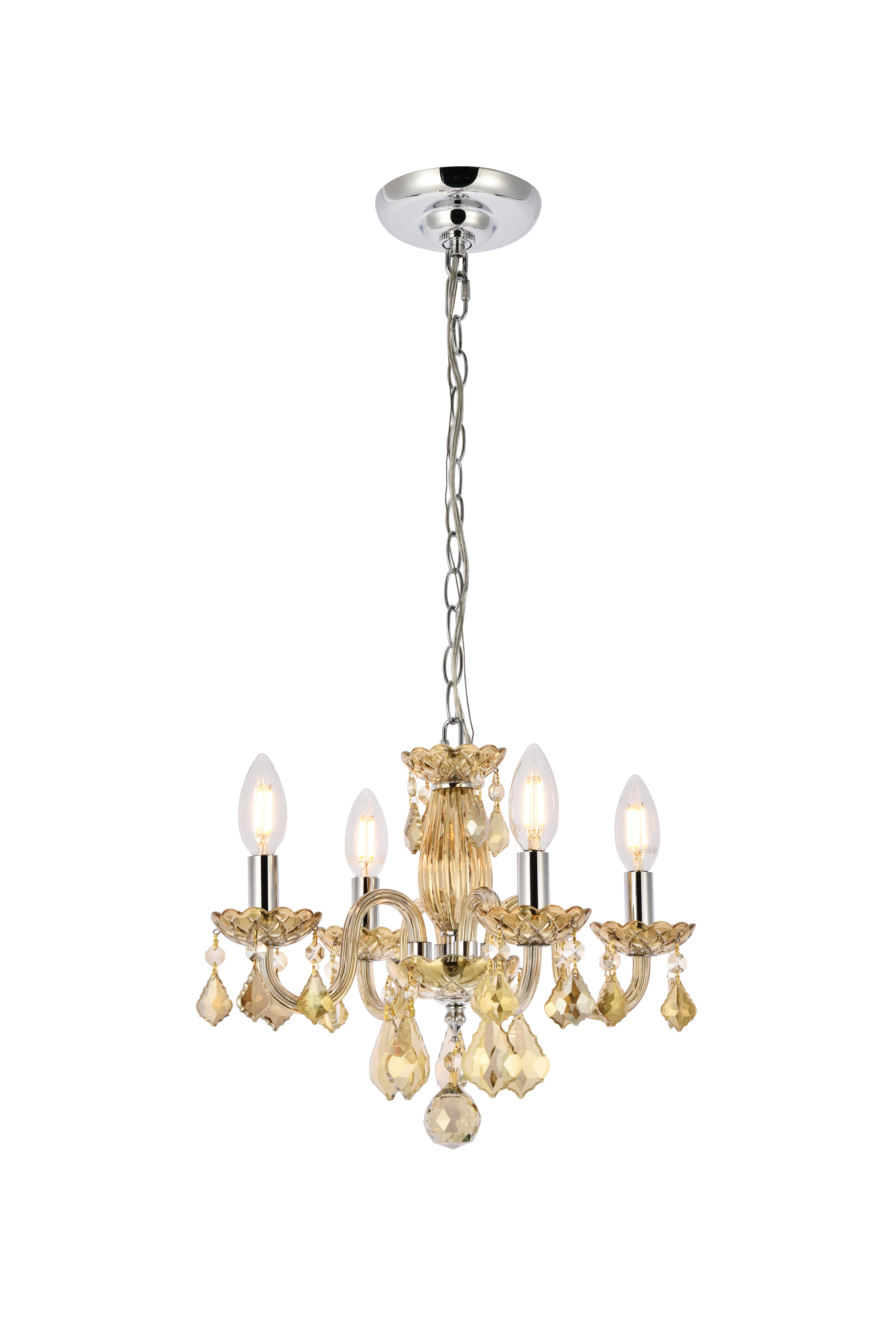 Rococo 4 Light Golden Teak Pendant Golden Teak (Smoky) Royal Cut Crystal, , large