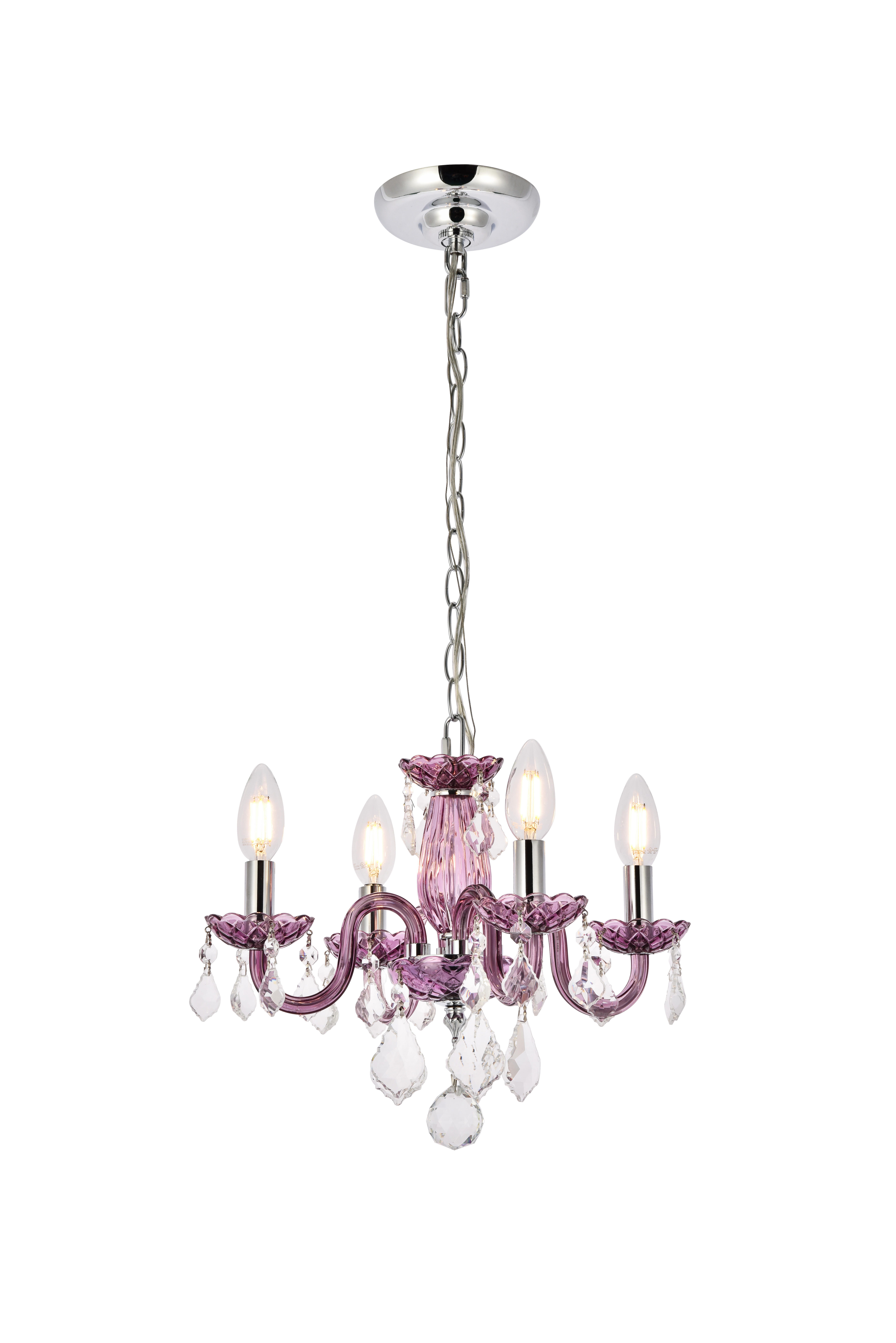 Rococo 4 Light Purple Pendant Clear Royal Cut Crystal, Purple, large