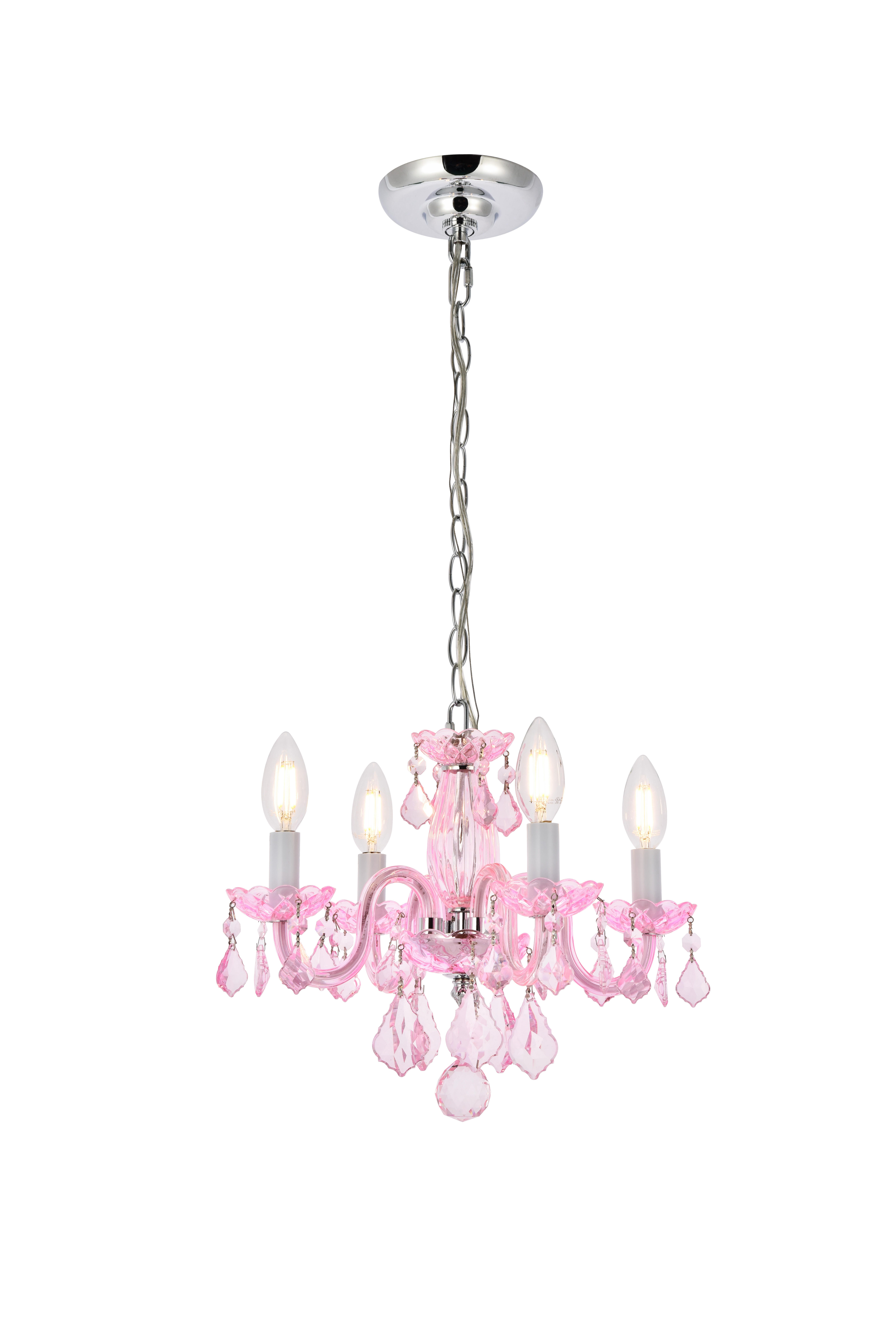 Rococo 4 Light Pink Pendant Rosaline (Pink) Royal Cut Crystal, Pink, large
