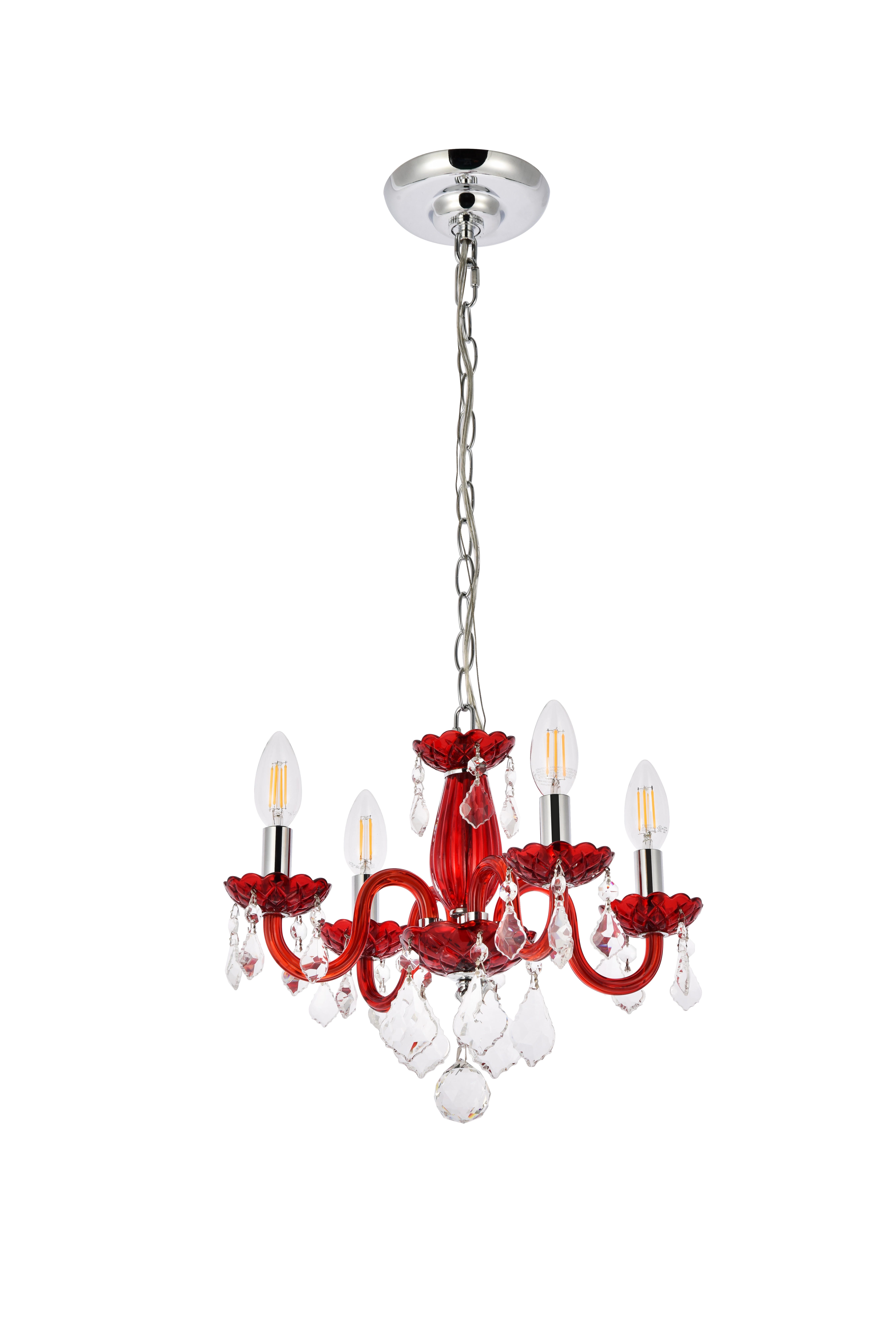Rococo 4 Light Red Pendant Bordeaux (Red) Royal Cut Crystal, , large