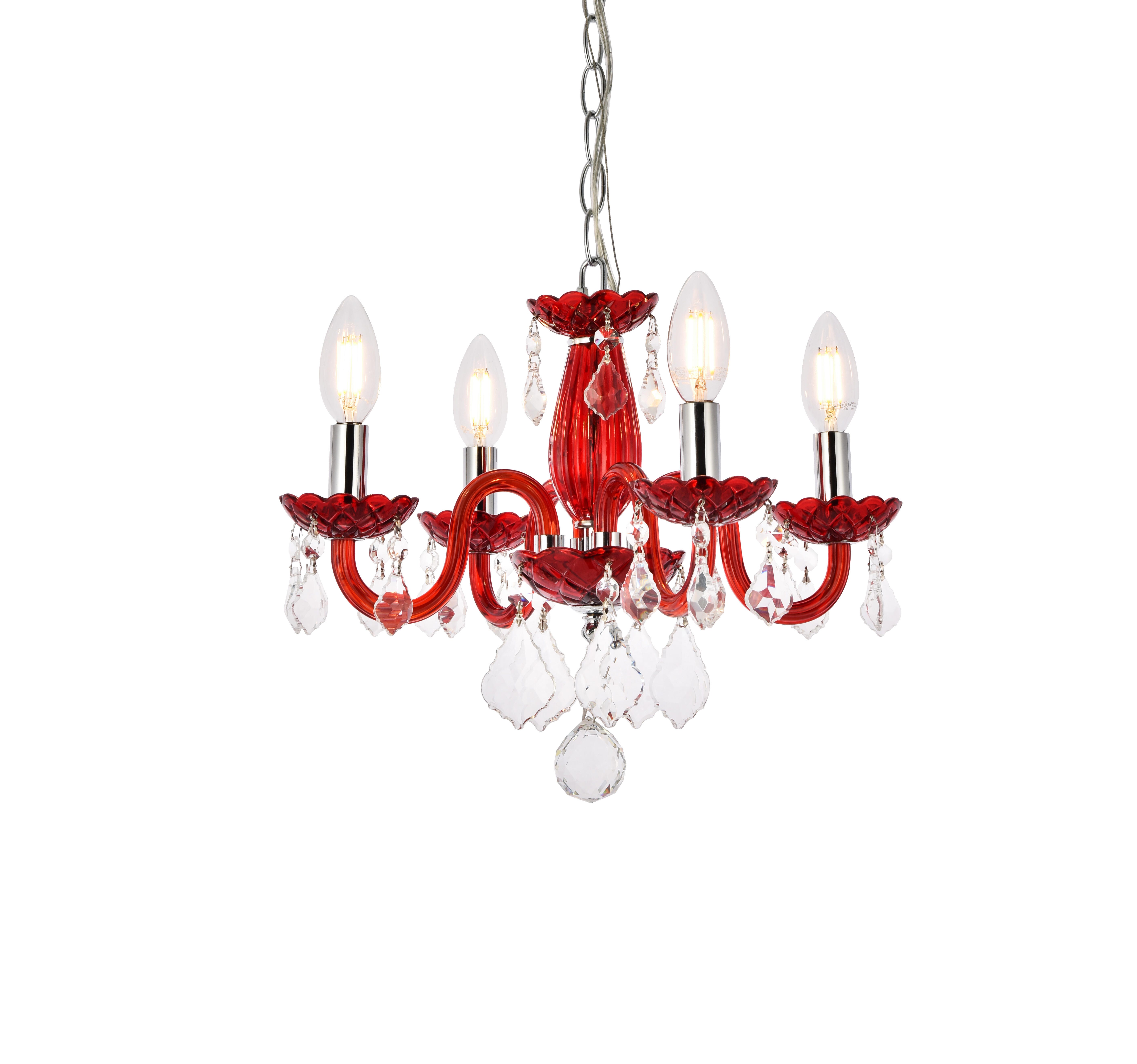 Rococo 4 Light Red Pendant Bordeaux (Red) Royal Cut Crystal, , large