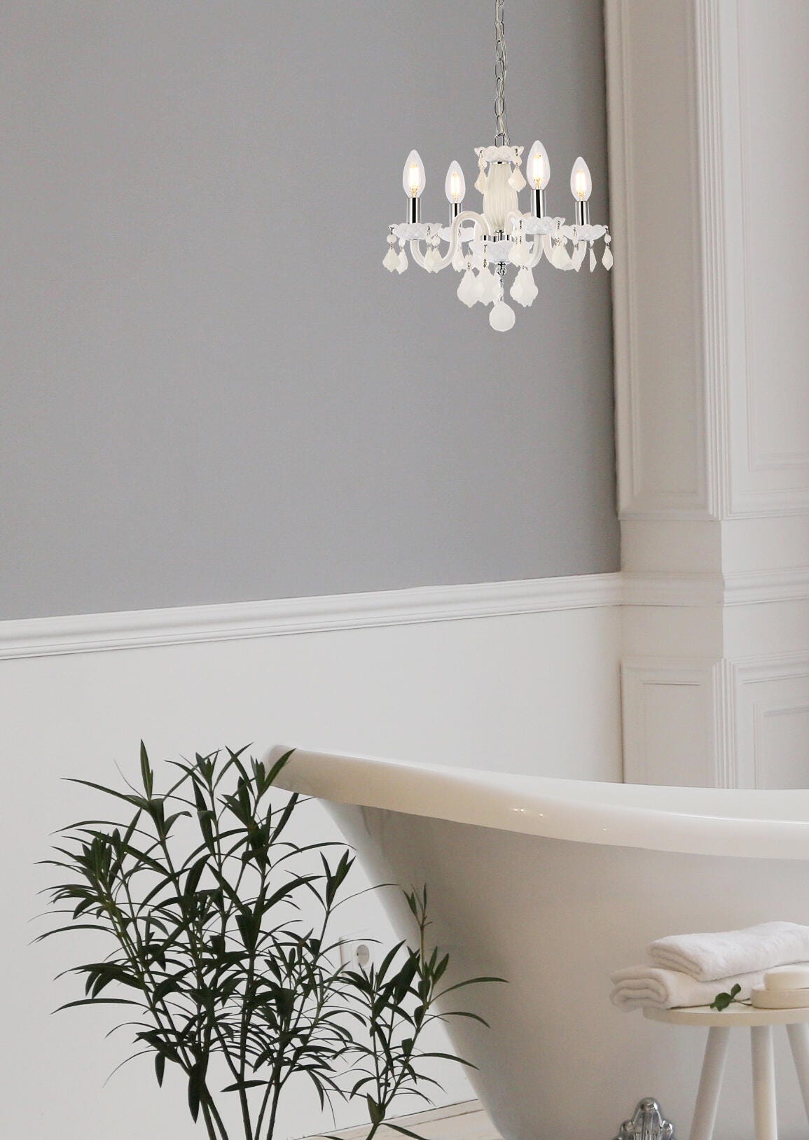 Rococo 4 Light White Pendant White Royal Cut Crystal, , rollover