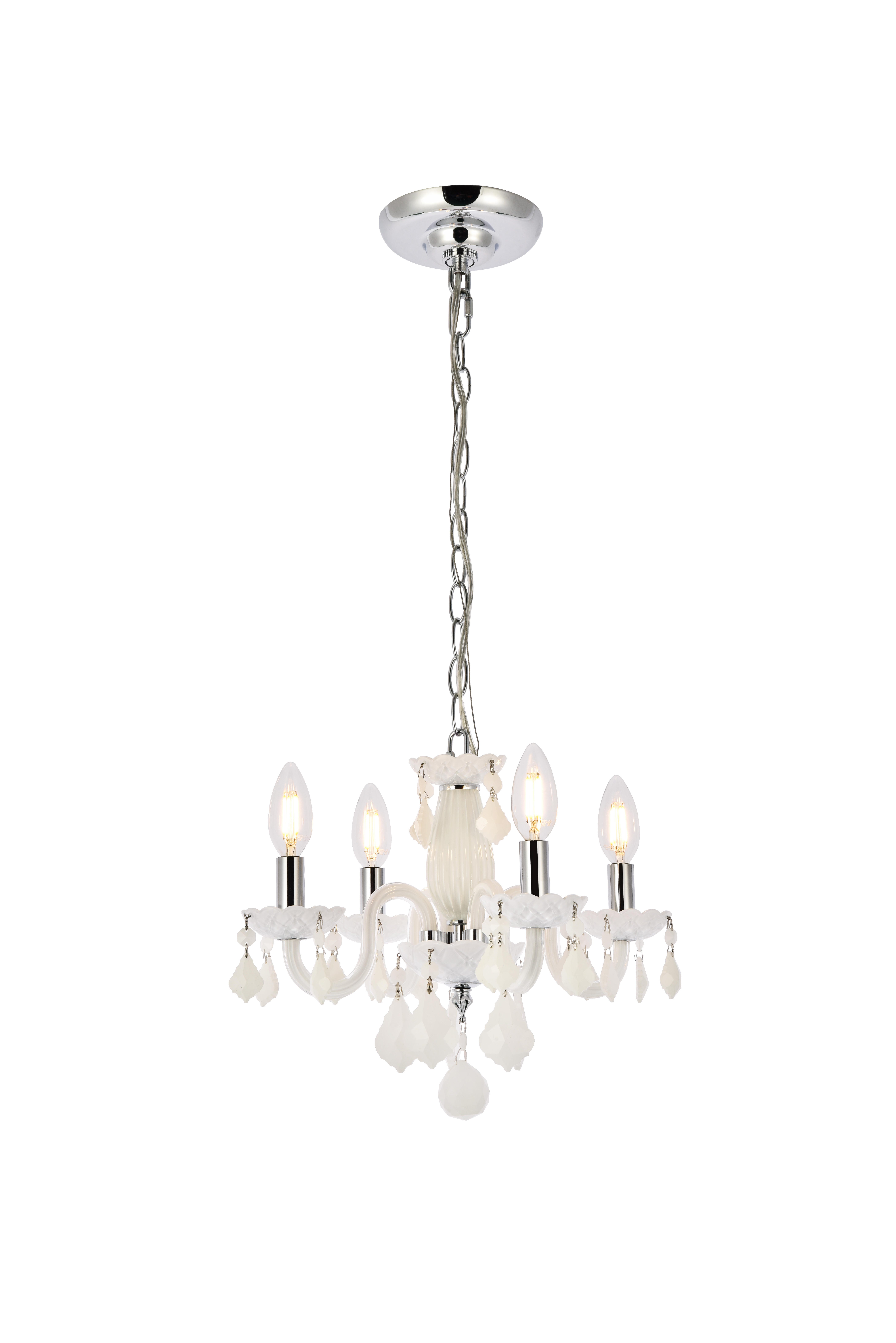 Rococo 4 Light White Pendant White Royal Cut Crystal, , large