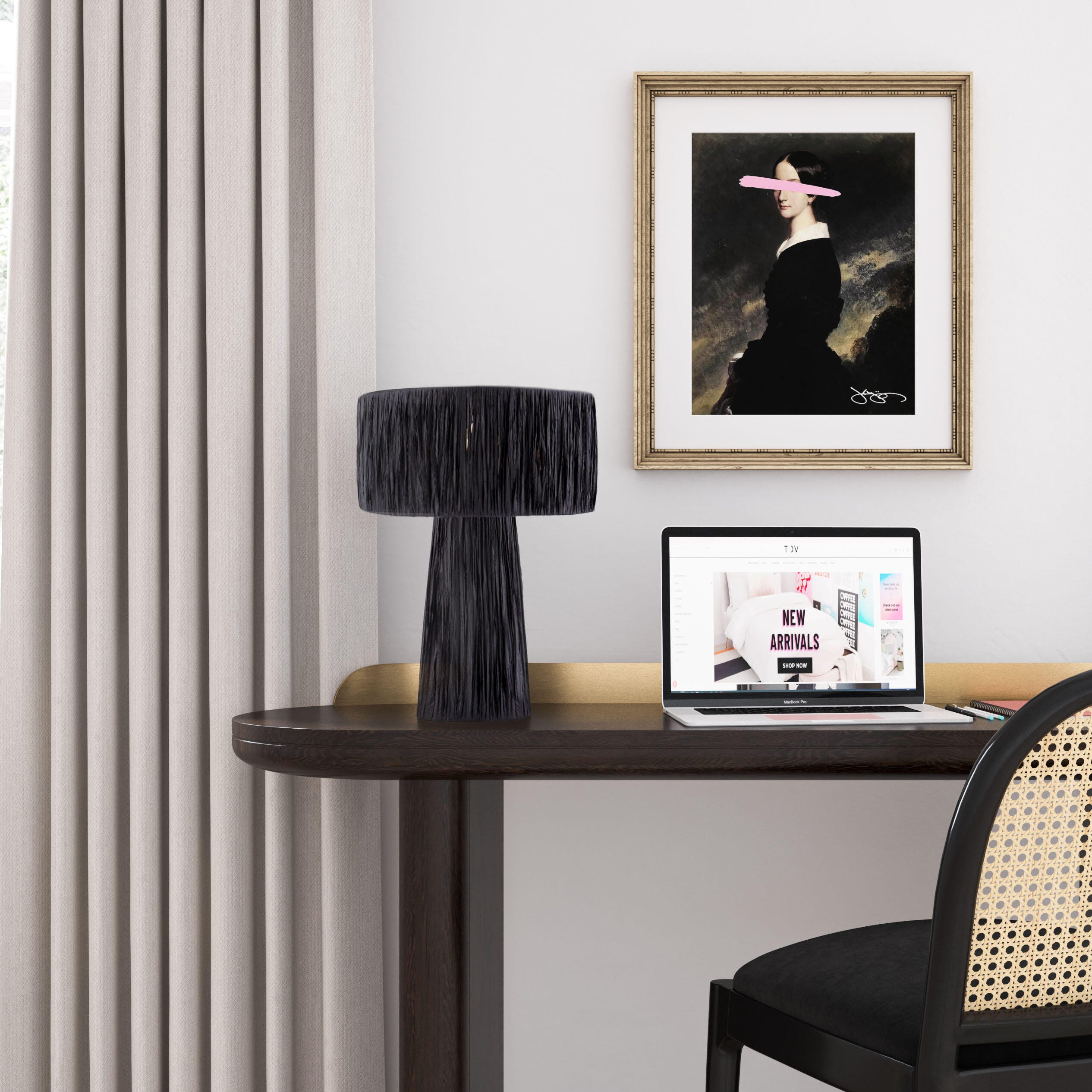 Shelby Shelby Rafia Black Table Lamp, Black, large