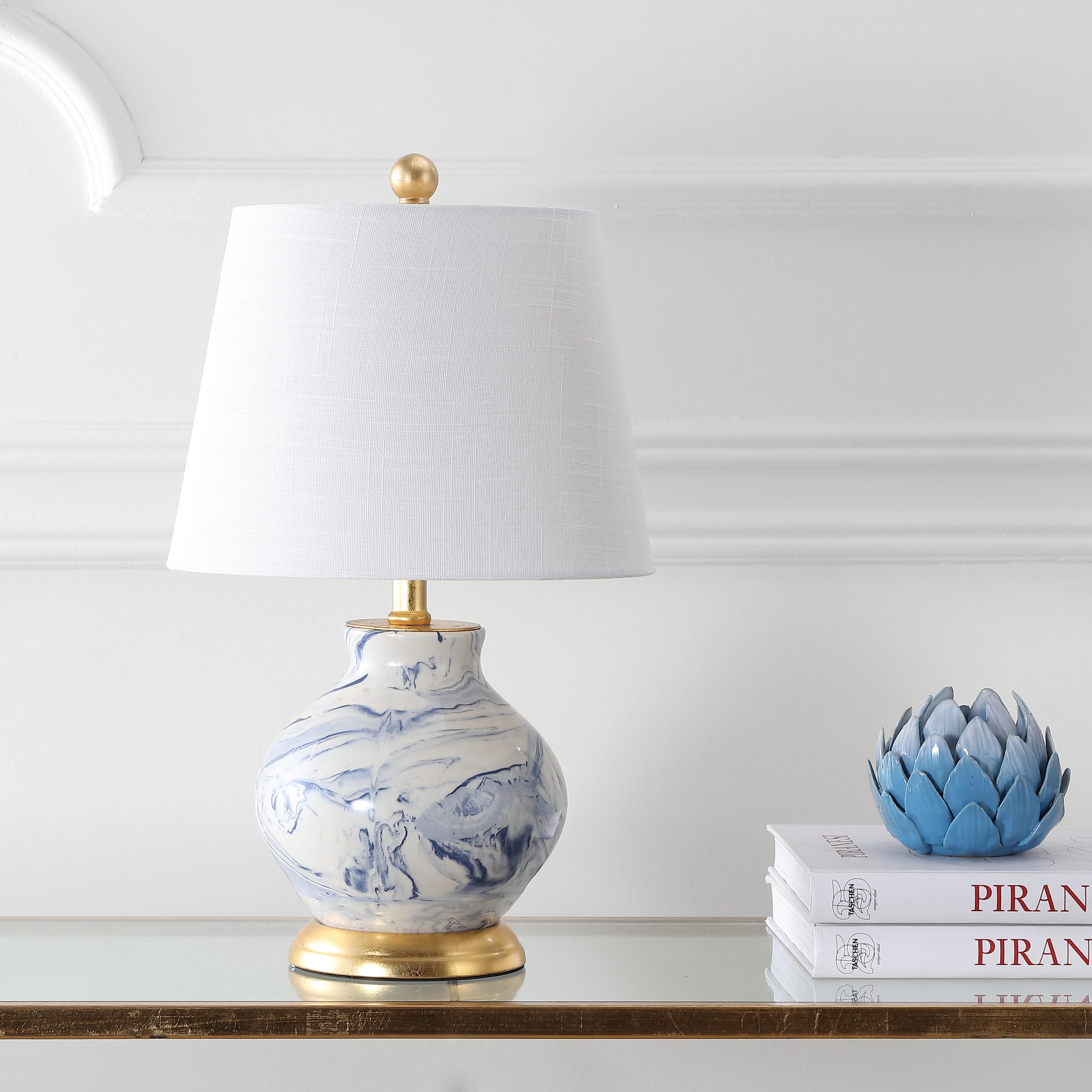 JONATHAN Y Holly 20.5" Marbleized Ceramic LED Table Lamp, Blue/White, , large