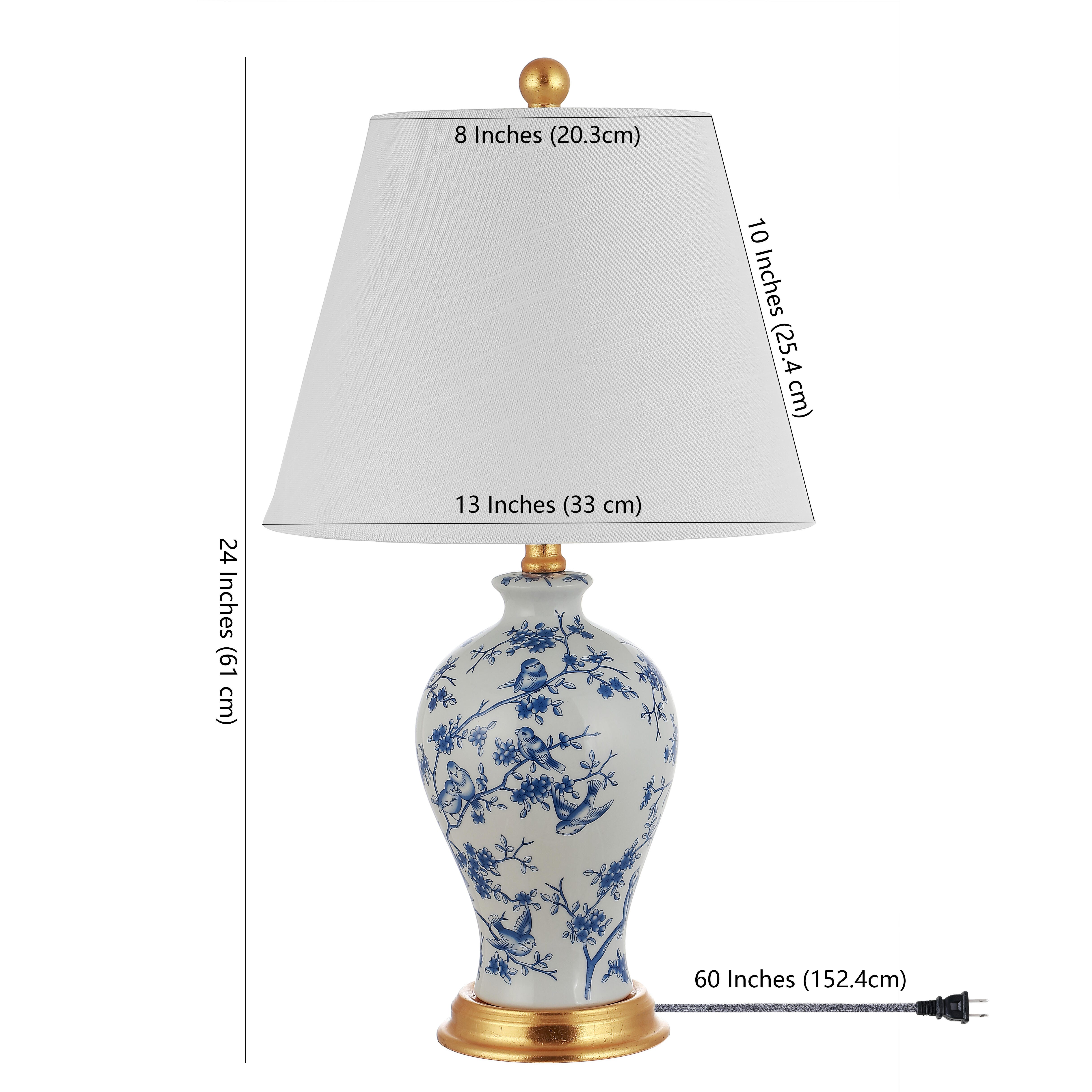 JONATHAN Y Grace 24" Floral Classic LED Table Lamp, Blue/White, Navy/White, large