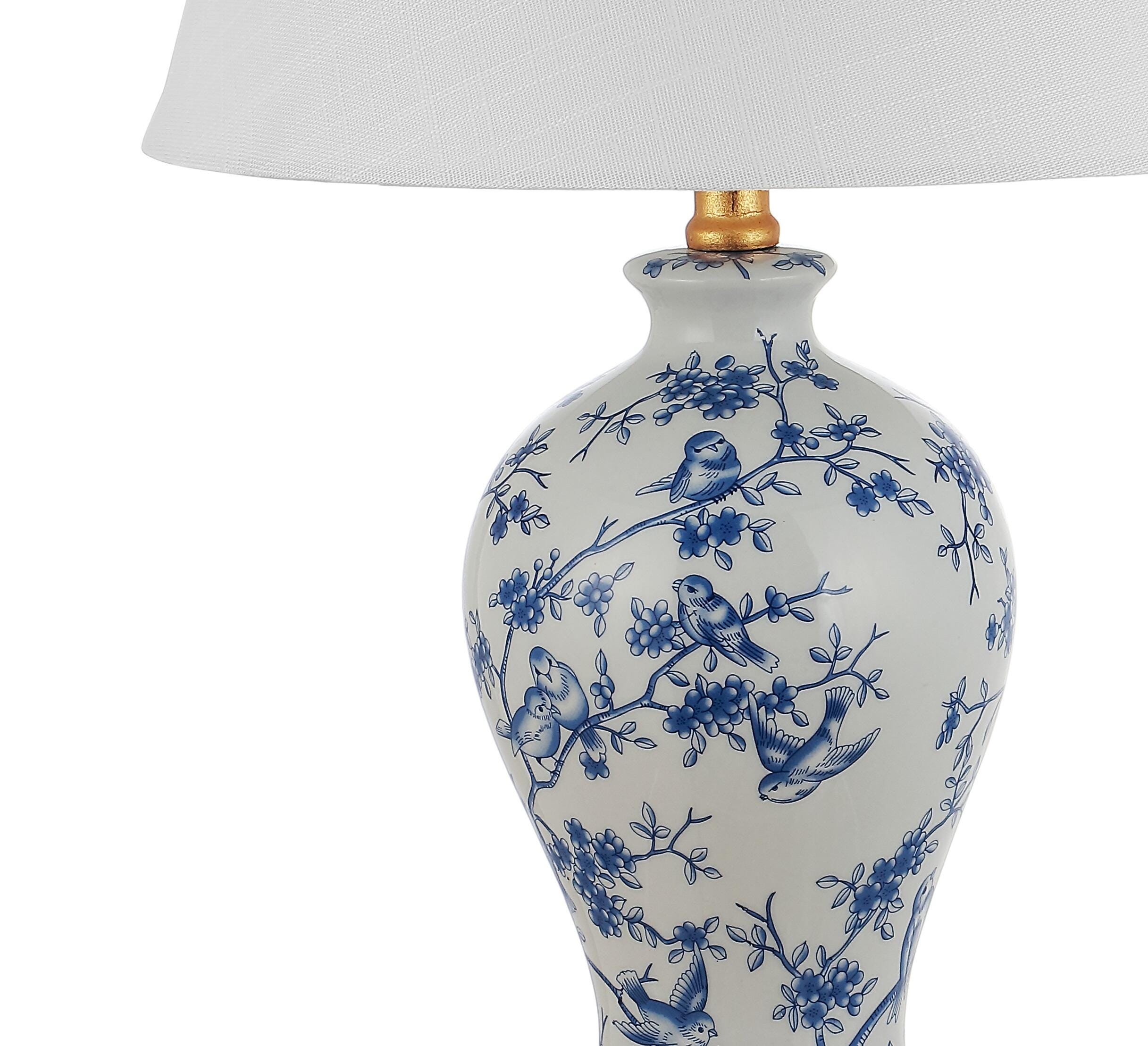 JONATHAN Y Grace 24" Floral Classic LED Table Lamp, Blue/White, Navy/White, large
