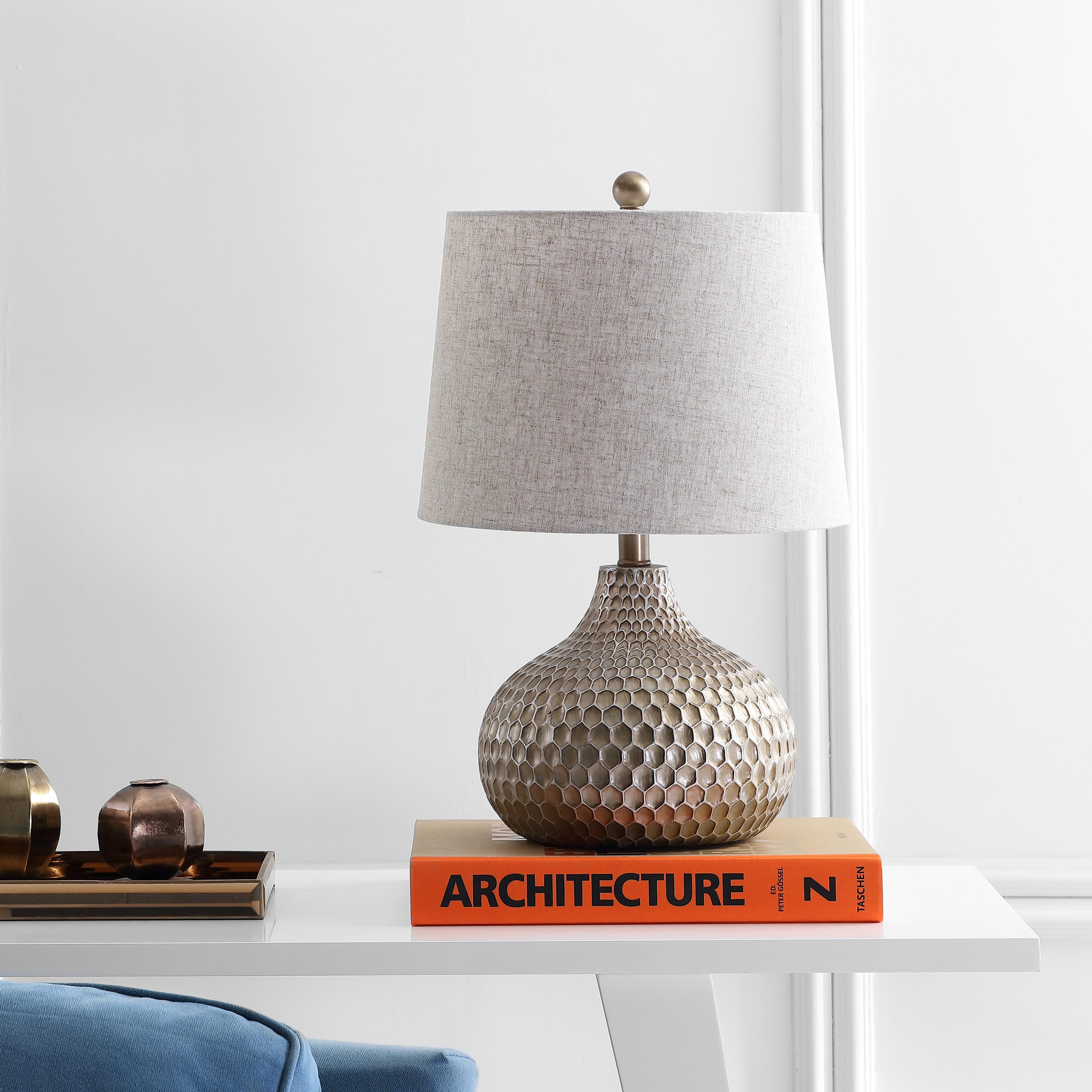 JONATHAN Y Bates 22" Honeycomb LED Table Lamp, Antique Brown, , large