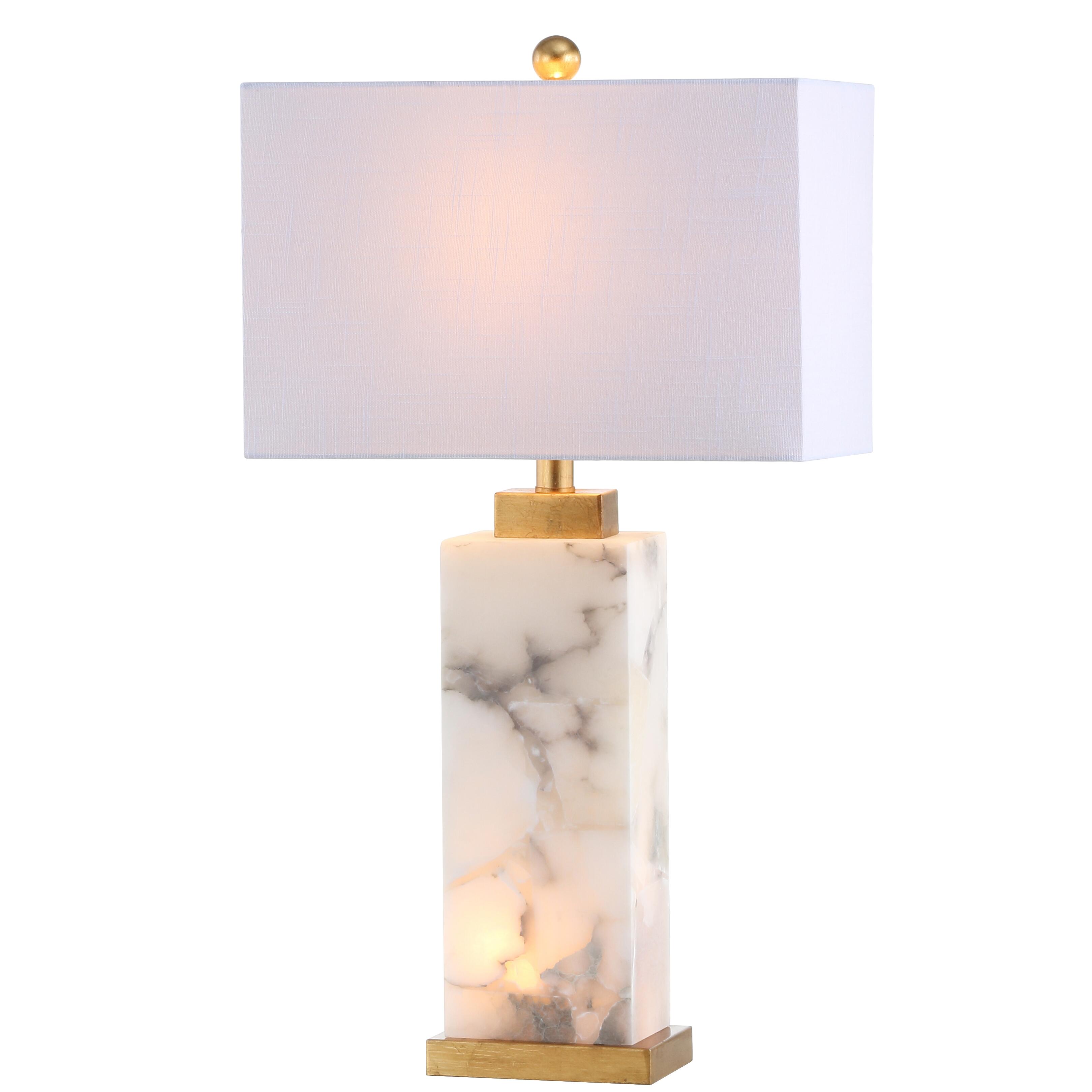 JONATHAN Y Elizabeth 27.5" Alabaster LED Table Lamp, White/Gold Leaf, , large
