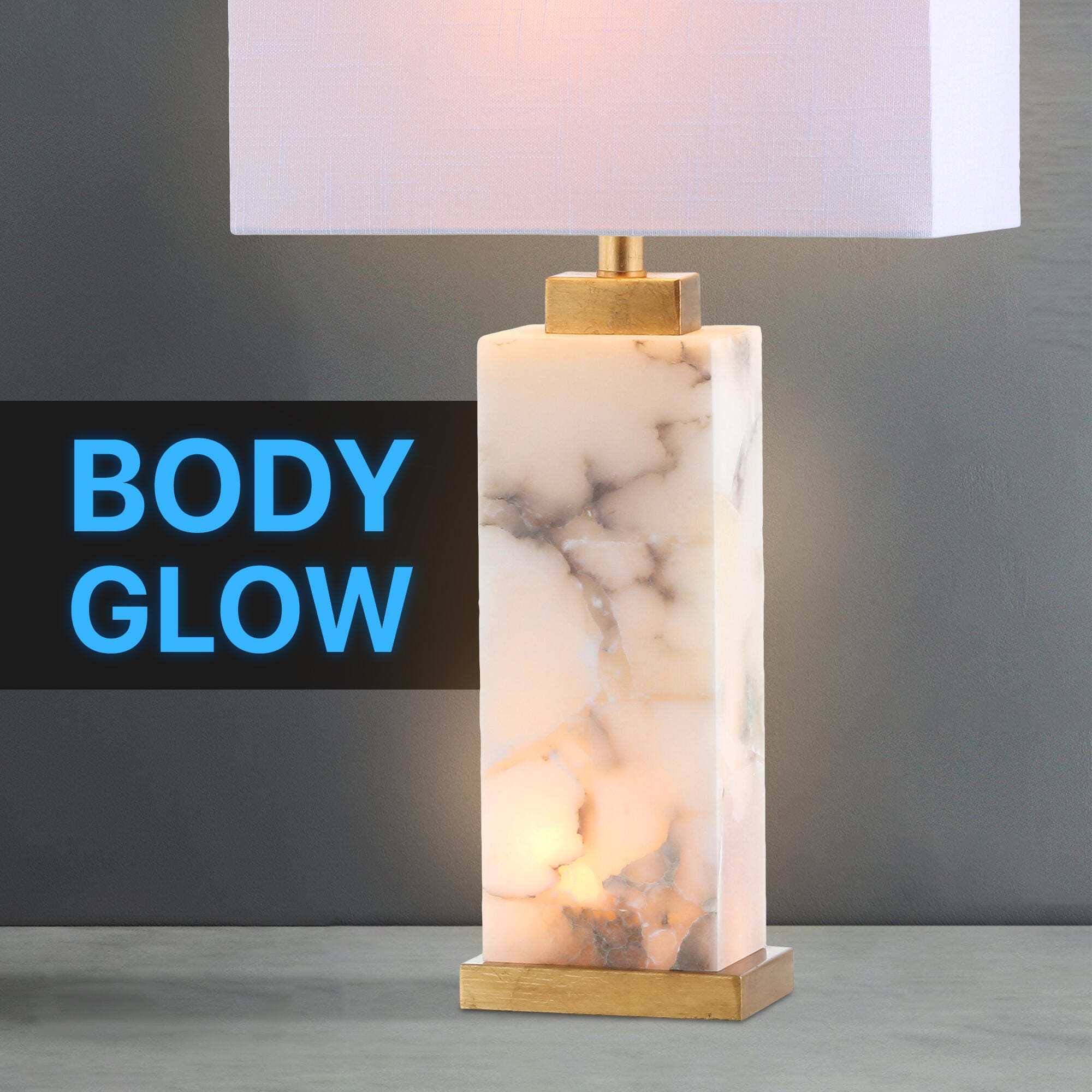 JONATHAN Y Elizabeth 27.5" Alabaster LED Table Lamp, White/Gold Leaf, , large