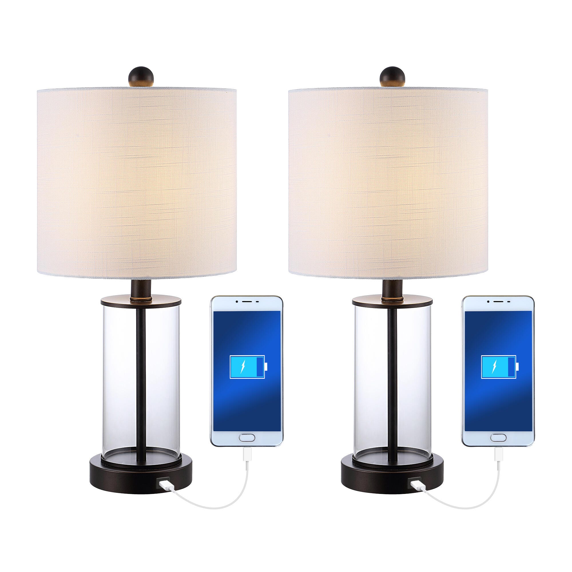 JONATHAN Y Abner USB Charging LED Table Lamp (Set of 2), White/Chrome, large
