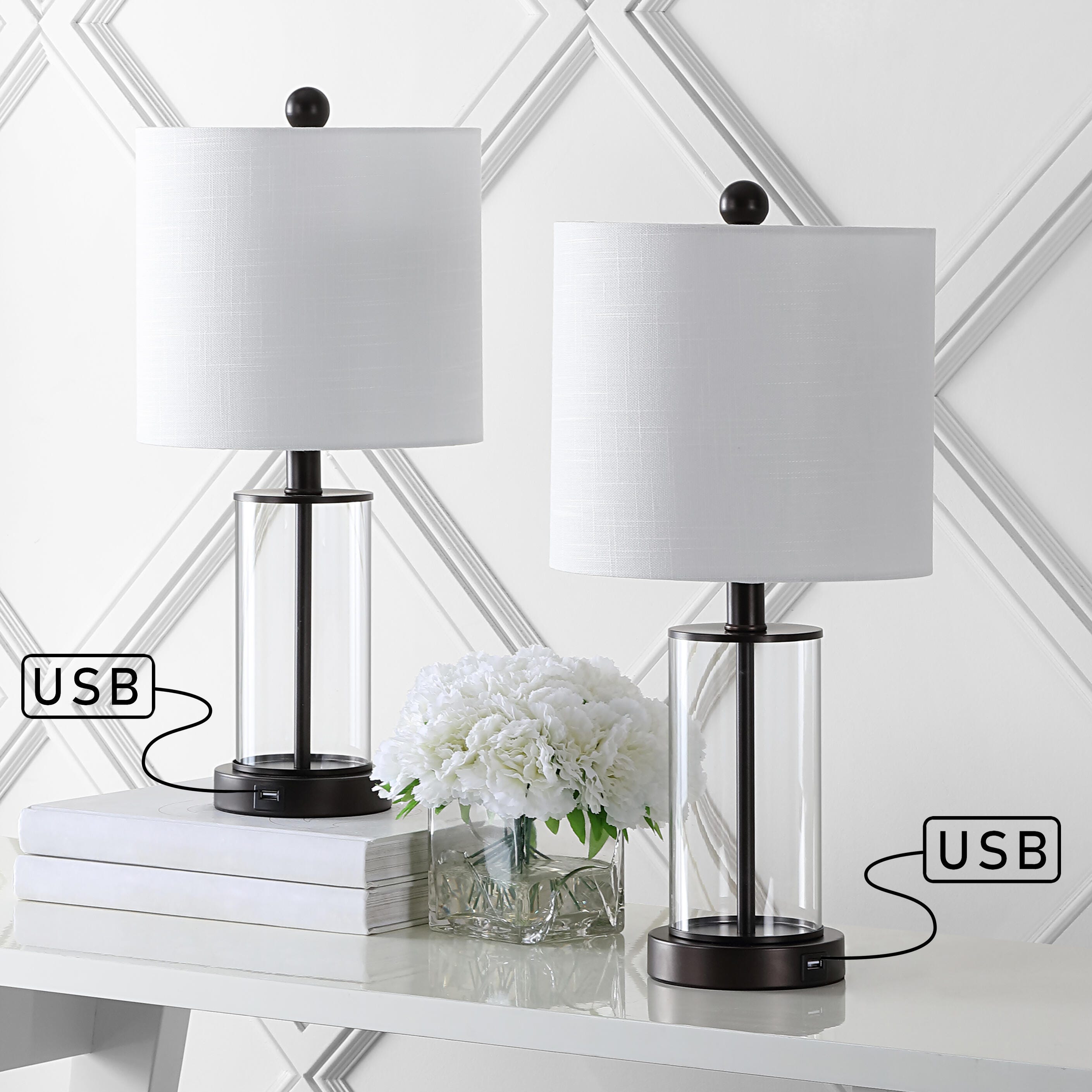 JONATHAN Y Abner USB Charging LED Table Lamp (Set of 2), White/Chrome, large