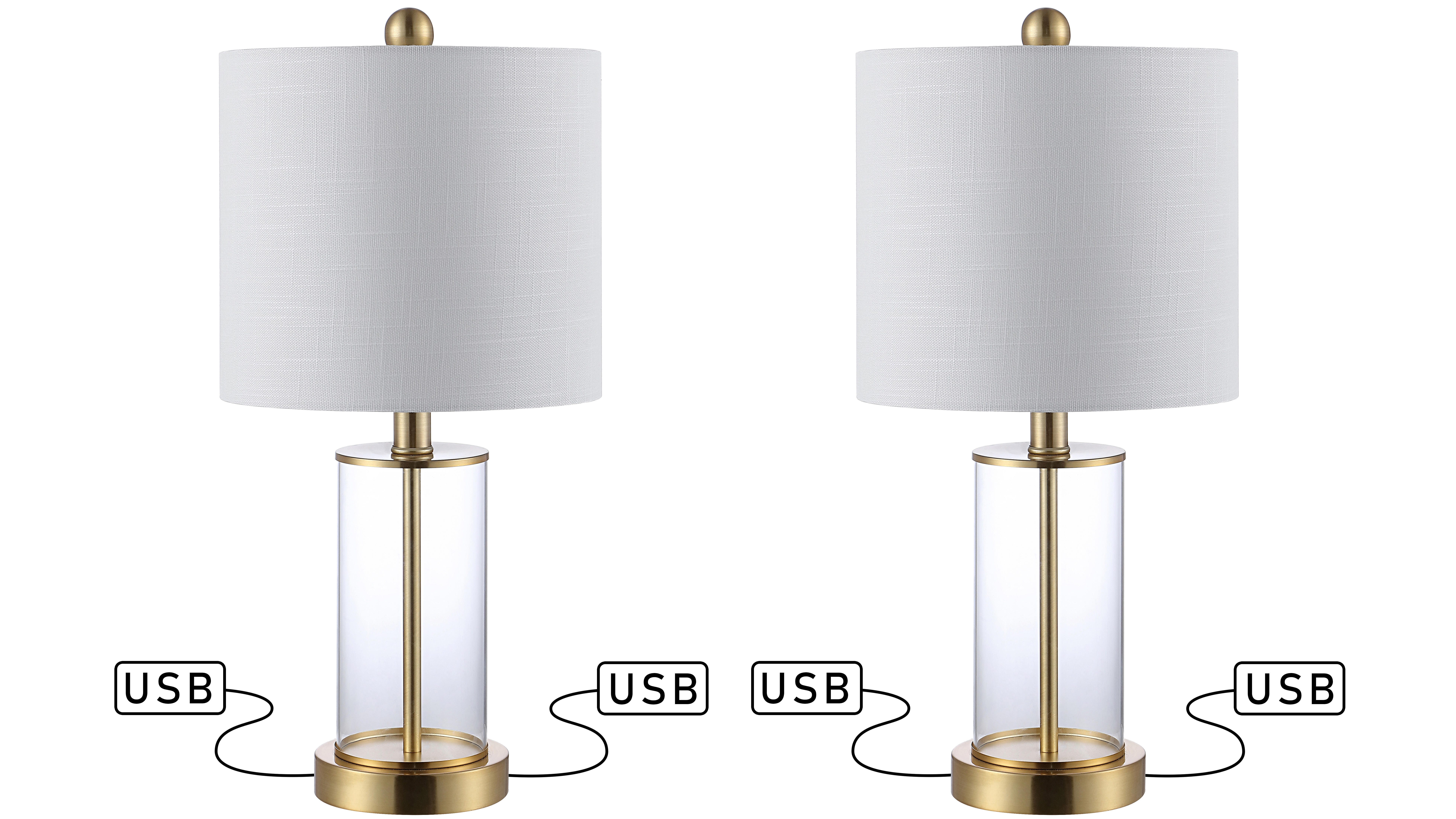JONATHAN Y Abner Table Lamp with USB, White/Brass Gold/White, large