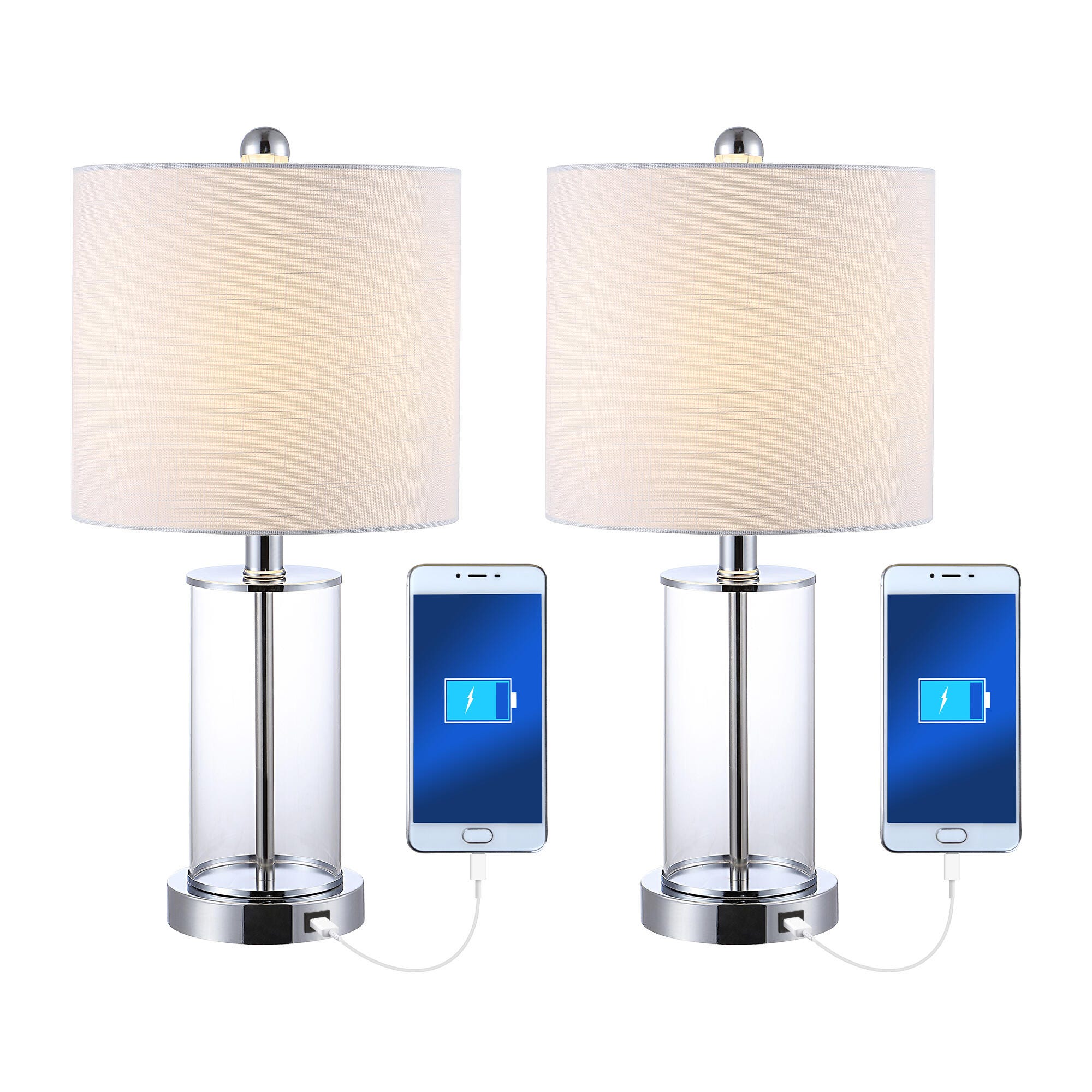 JONATHAN Y Abner USB Charging LED Table Lamp (Set of 2), Navy/Brass Gold/White, large