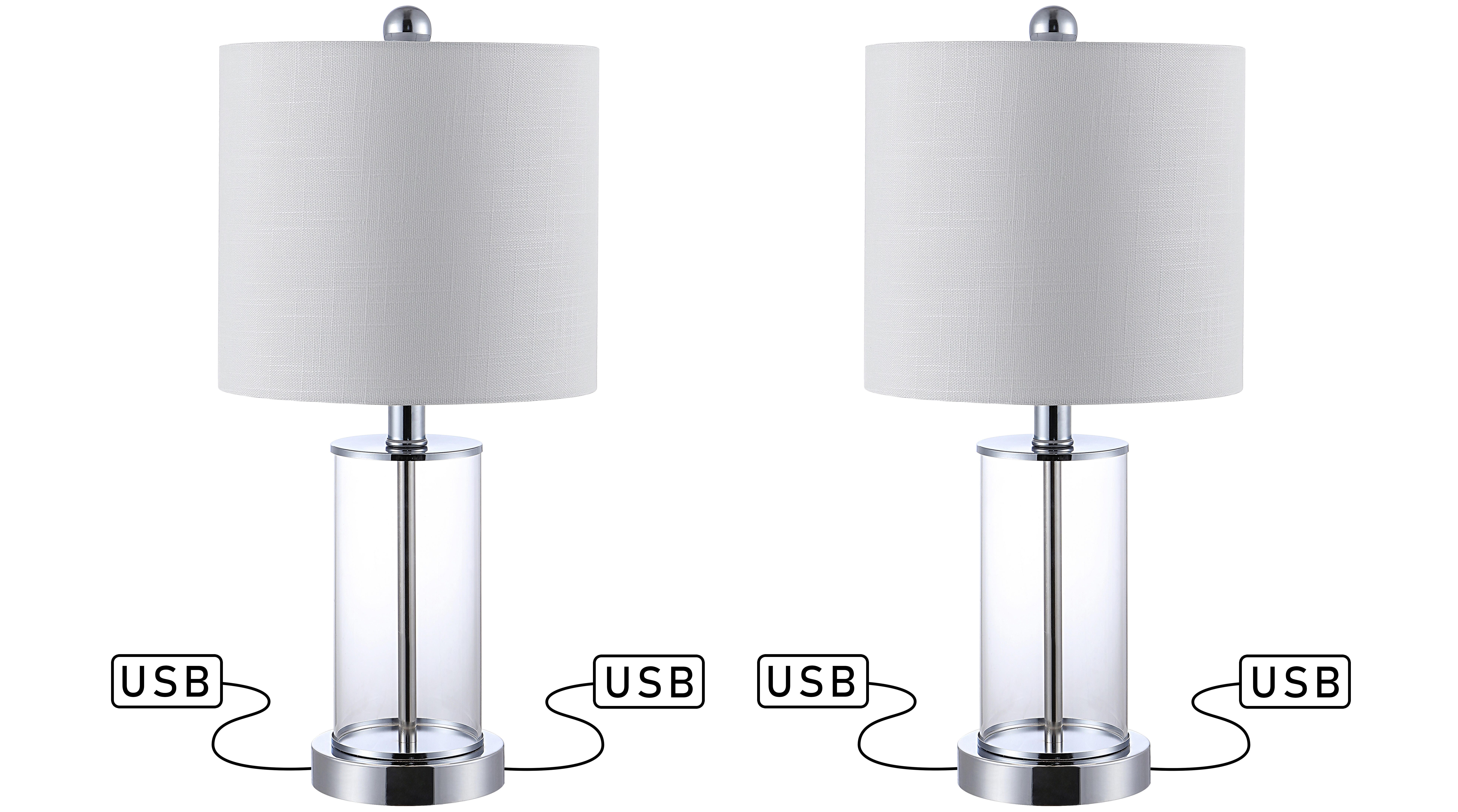 JONATHAN Y Abner USB Charging LED Table Lamp (Set of 2), Navy/Brass Gold/White, large