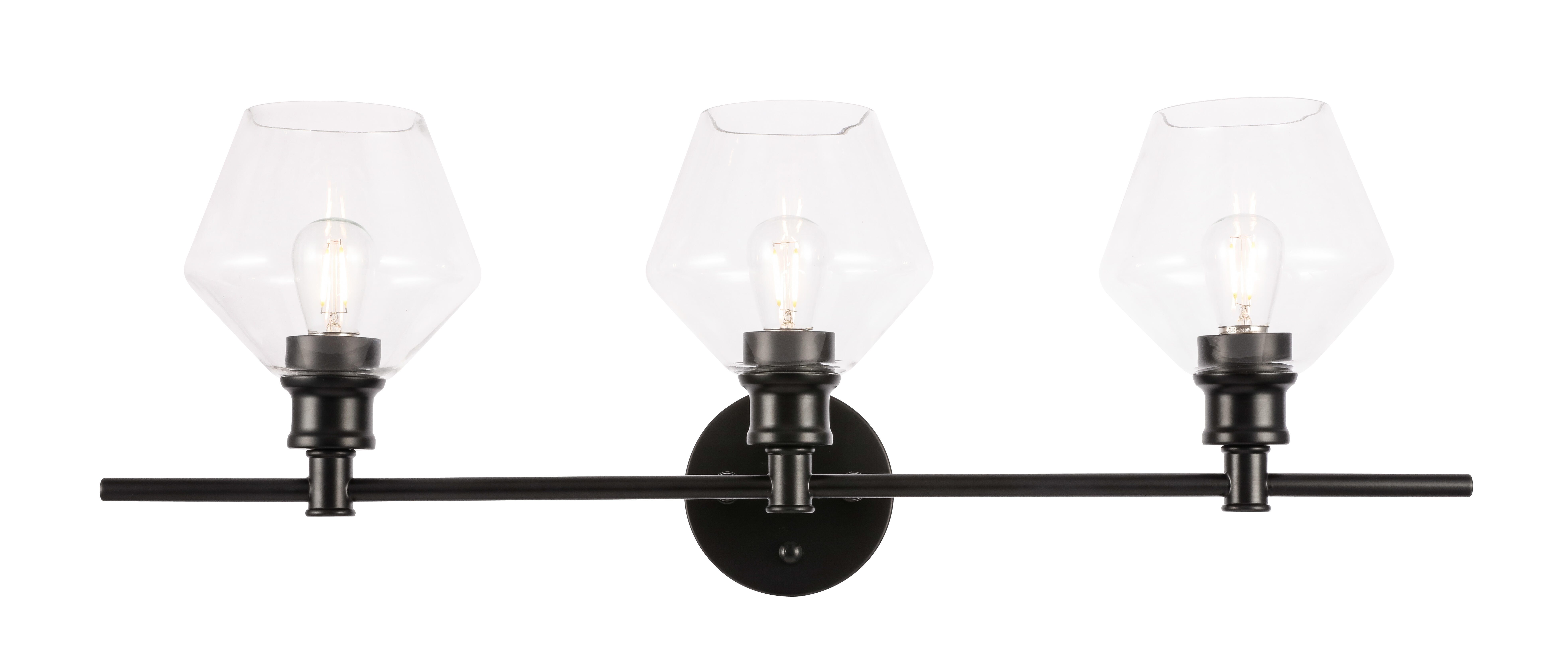 Gene 3 Light Black And Clear Glass Wall Sconce, Black/Clear, large