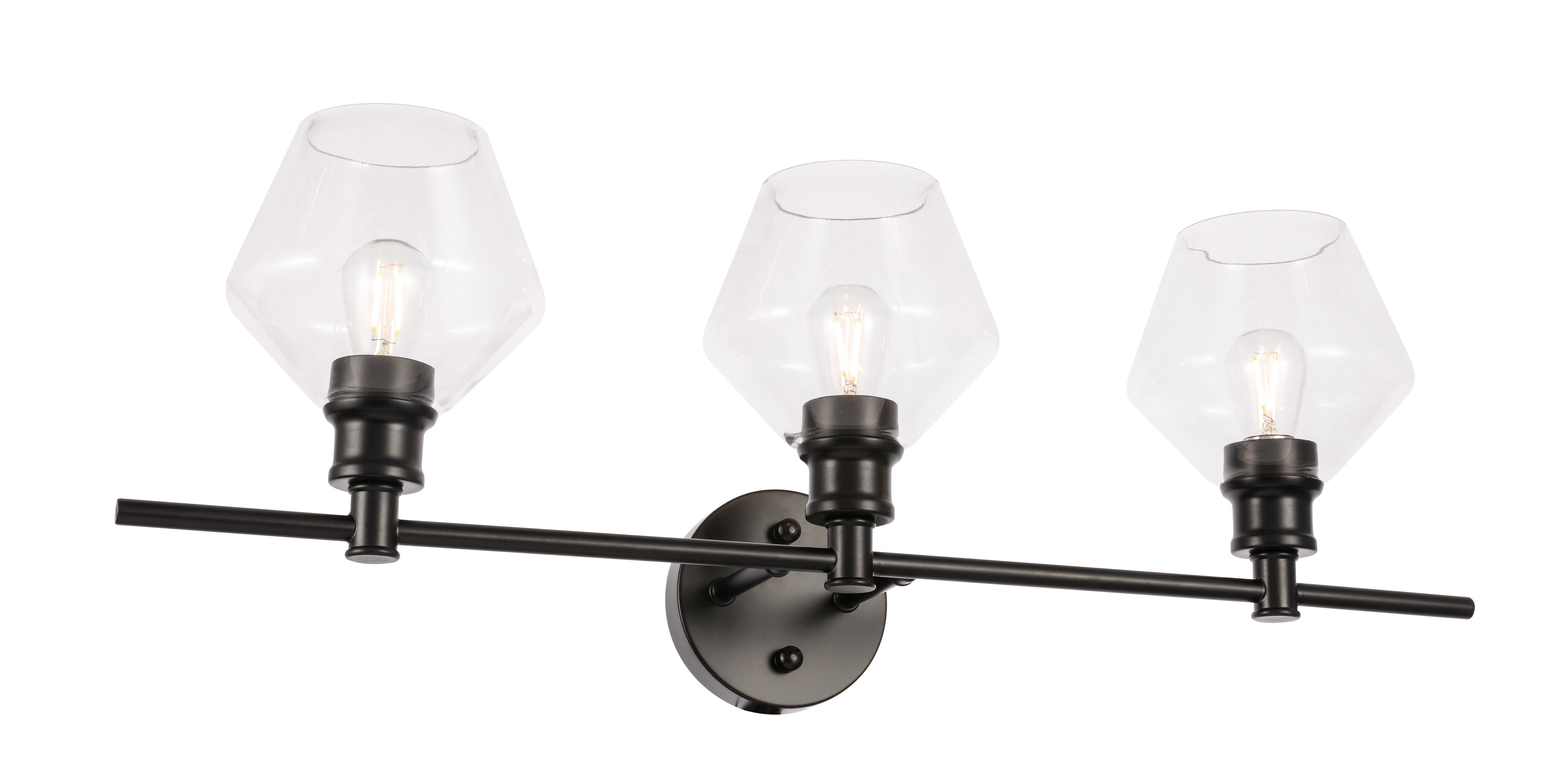 Gene 3 Light Black And Clear Glass Wall Sconce, Black/Clear, large
