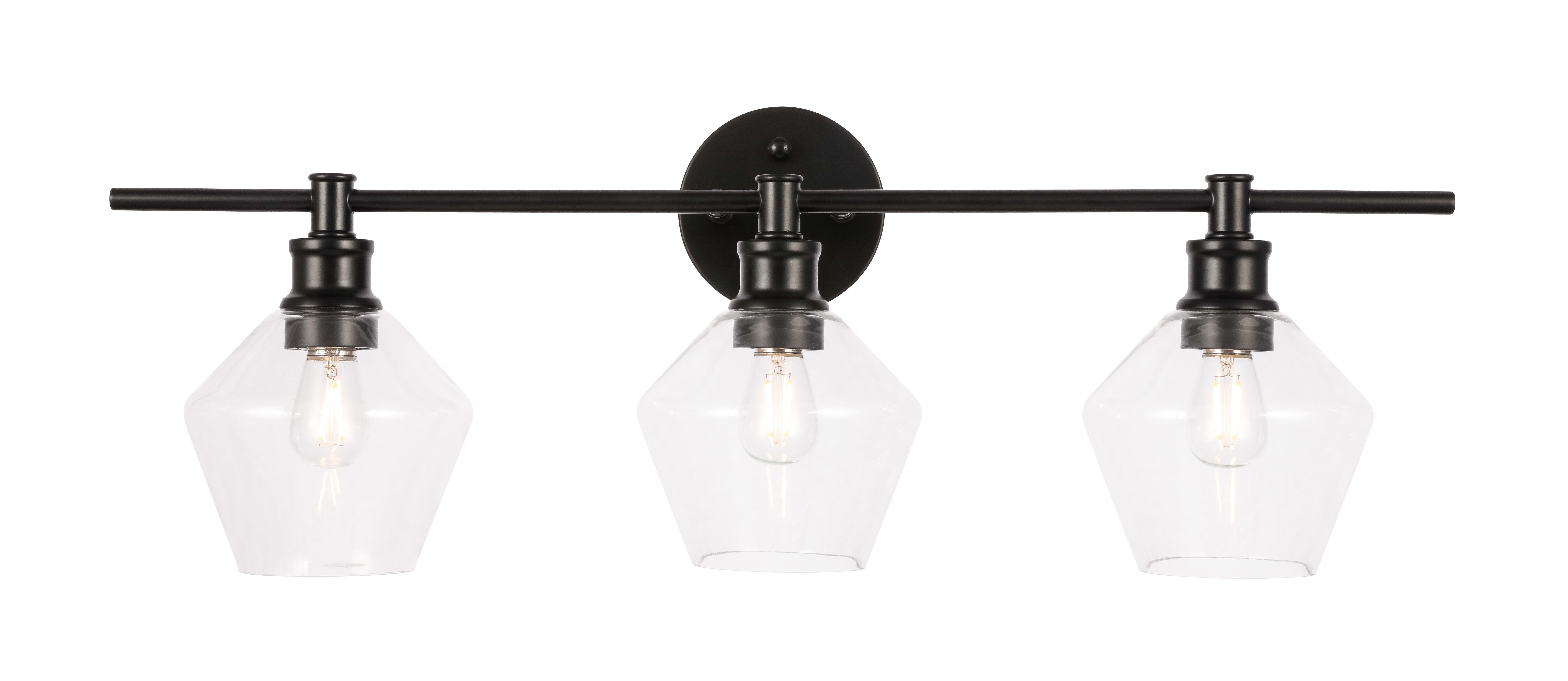 Gene 3 Light Black And Clear Glass Wall Sconce, Black/Clear, large