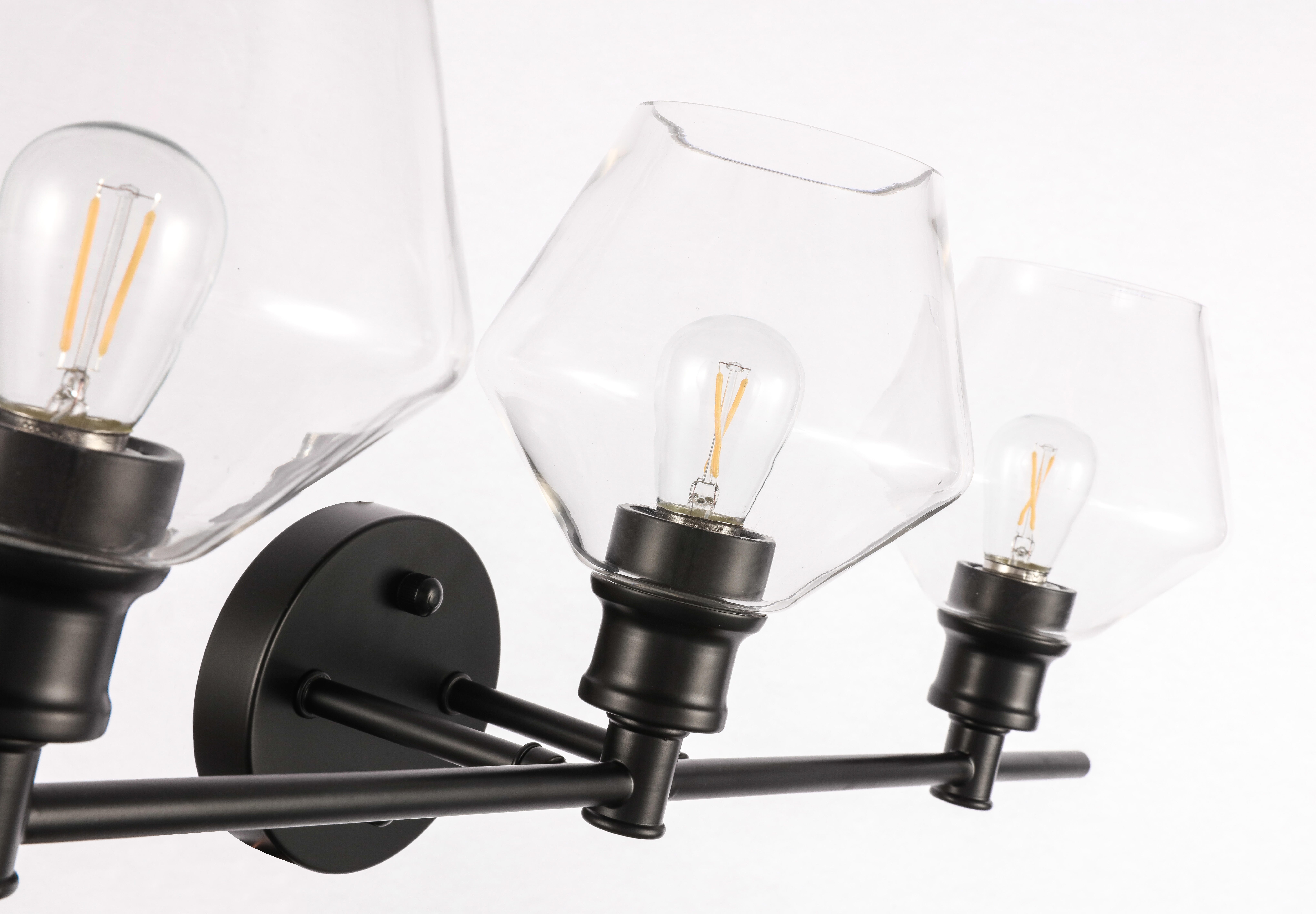 Gene 3 Light Black And Clear Glass Wall Sconce, Black/Clear, large
