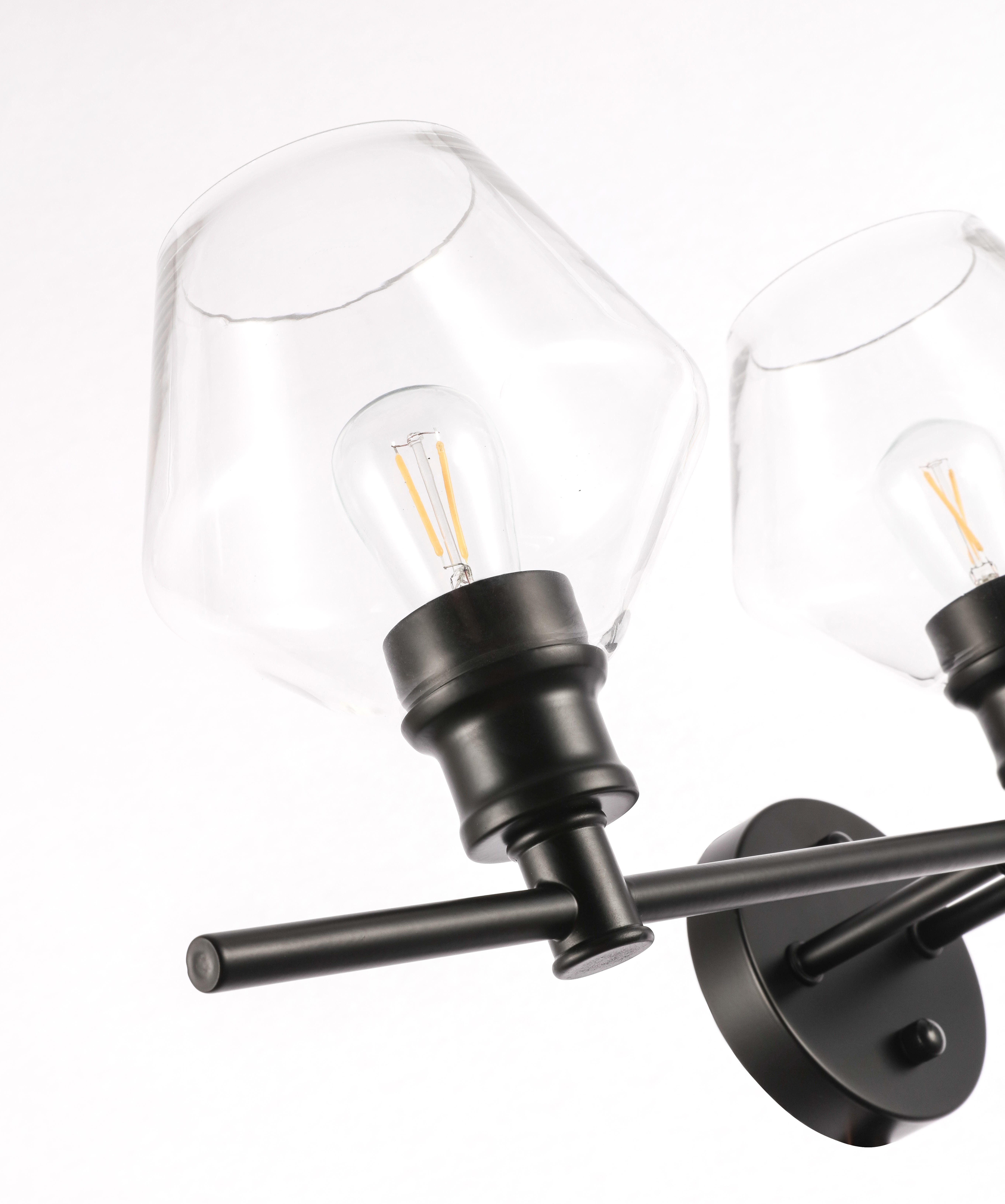 Gene 3 Light Black And Clear Glass Wall Sconce, Black/Clear, large