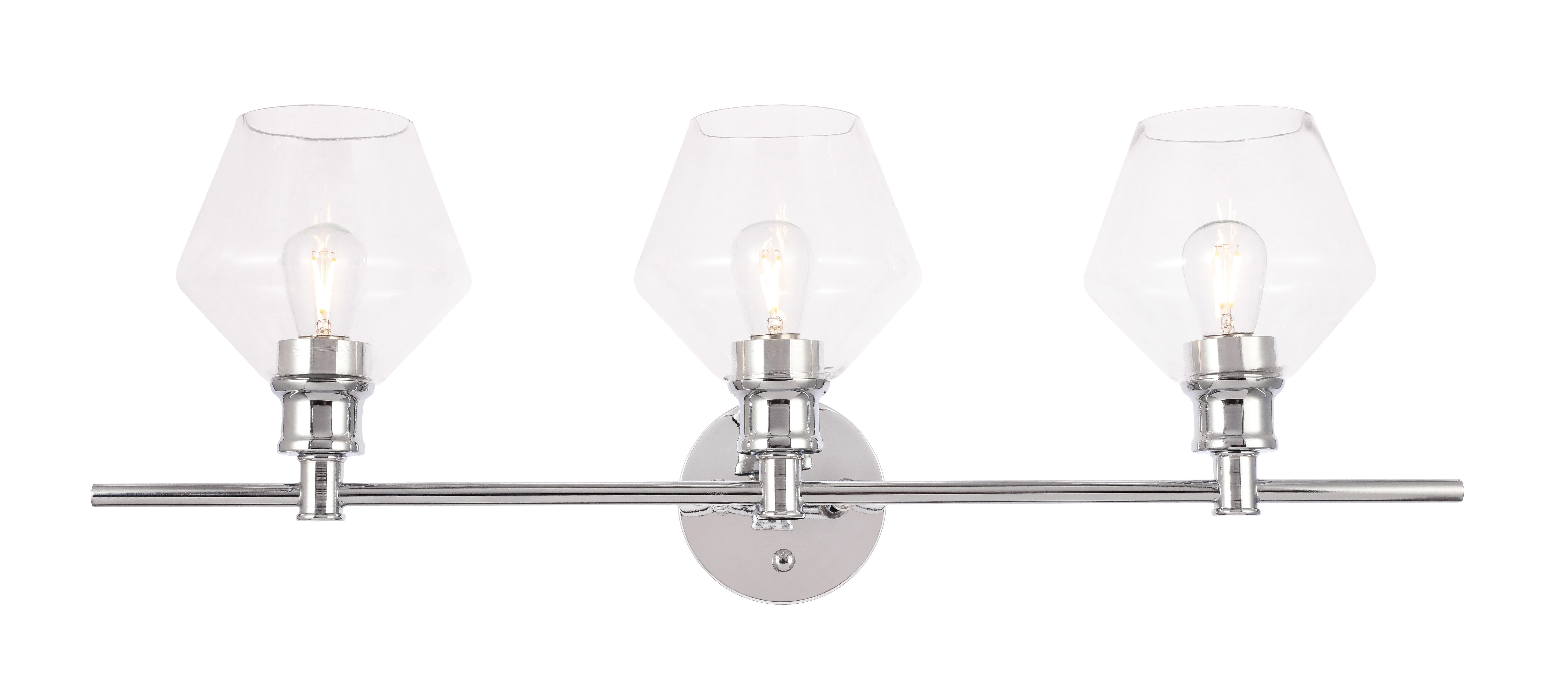 Gene 3 Light Chrome And Clear Glass Wall Sconce, Chrome/Clear, large