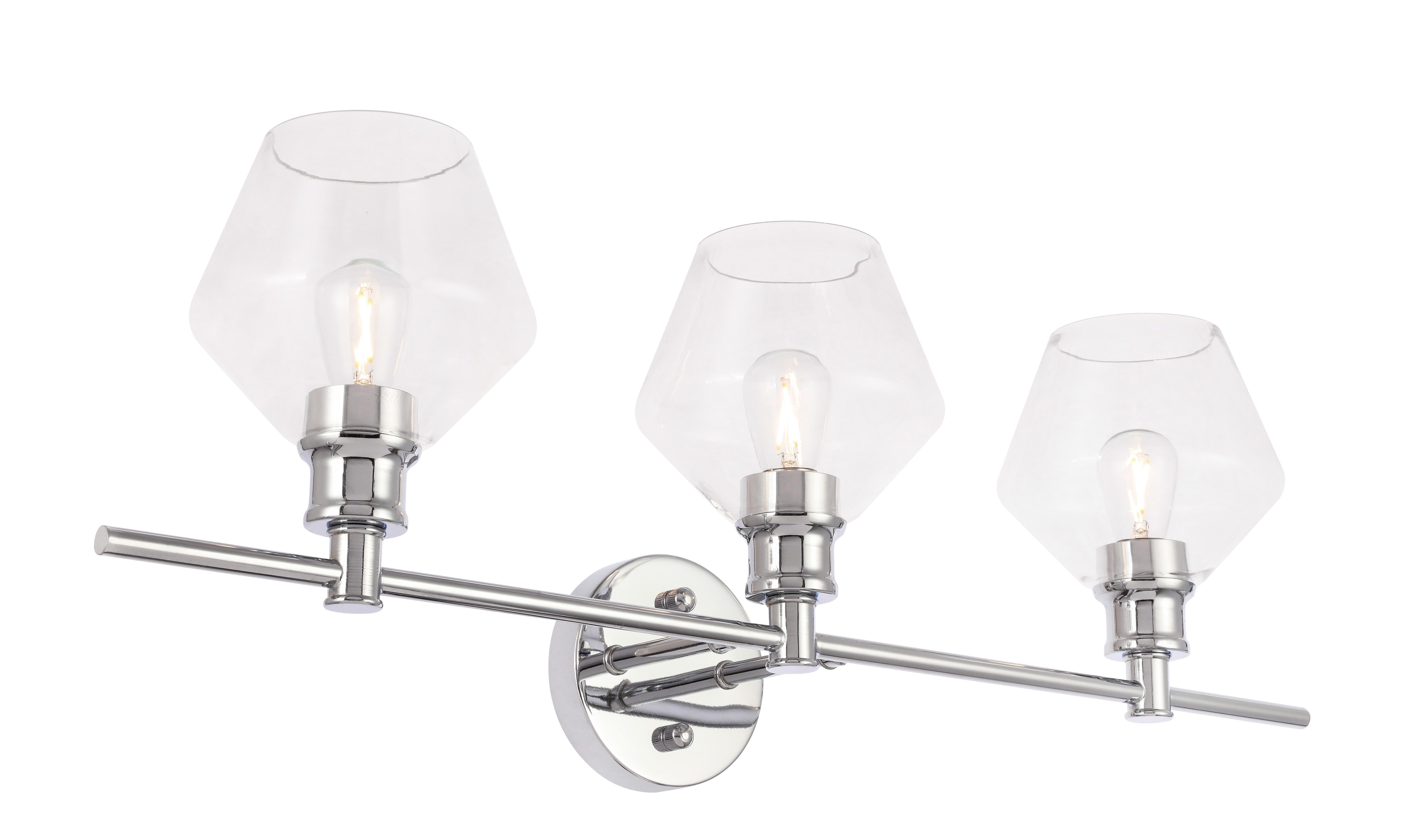 Gene 3 Light Chrome And Clear Glass Wall Sconce, Chrome/Clear, large