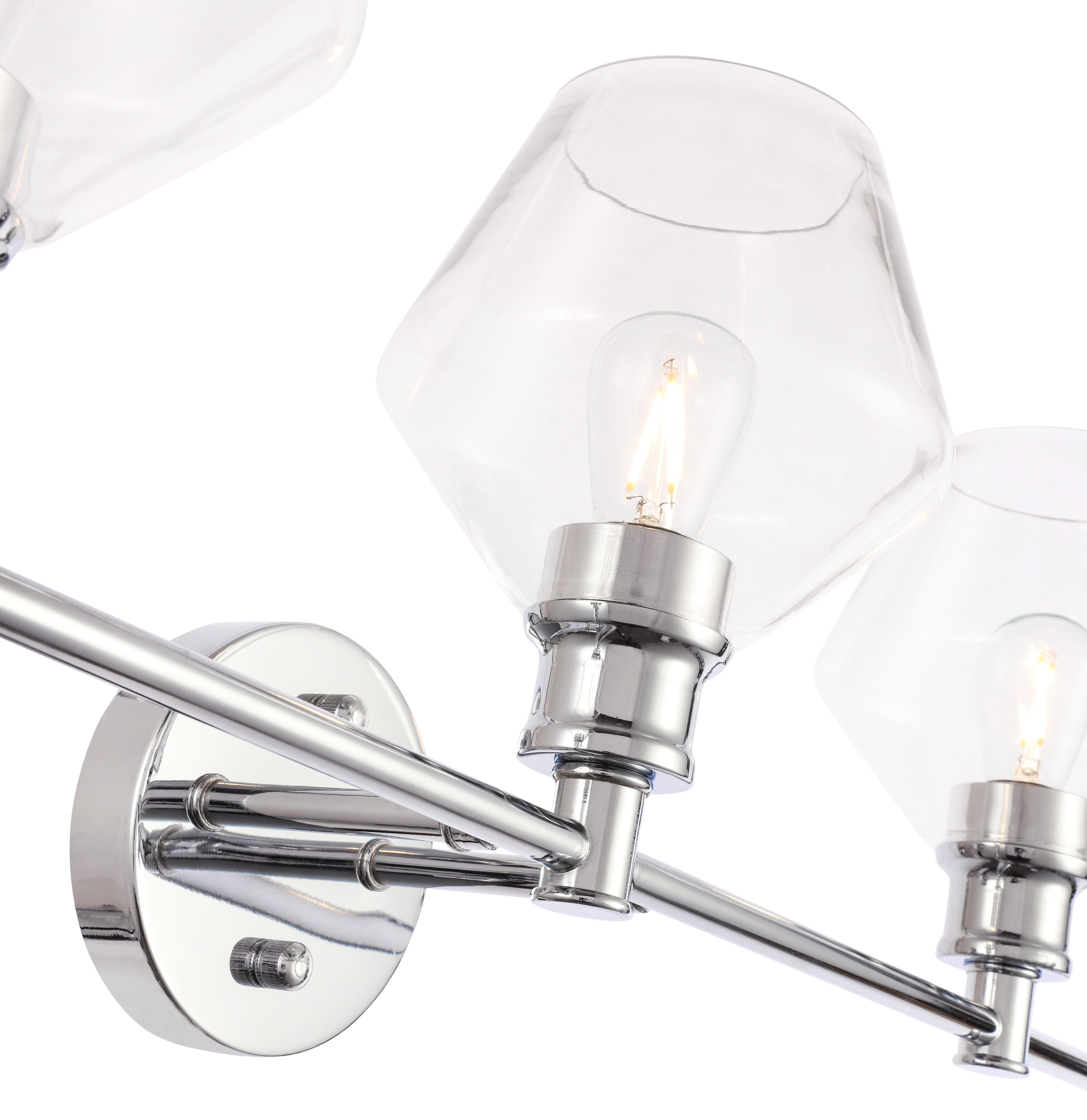 Gene 3 Light Chrome And Clear Glass Wall Sconce, Chrome/Clear, large