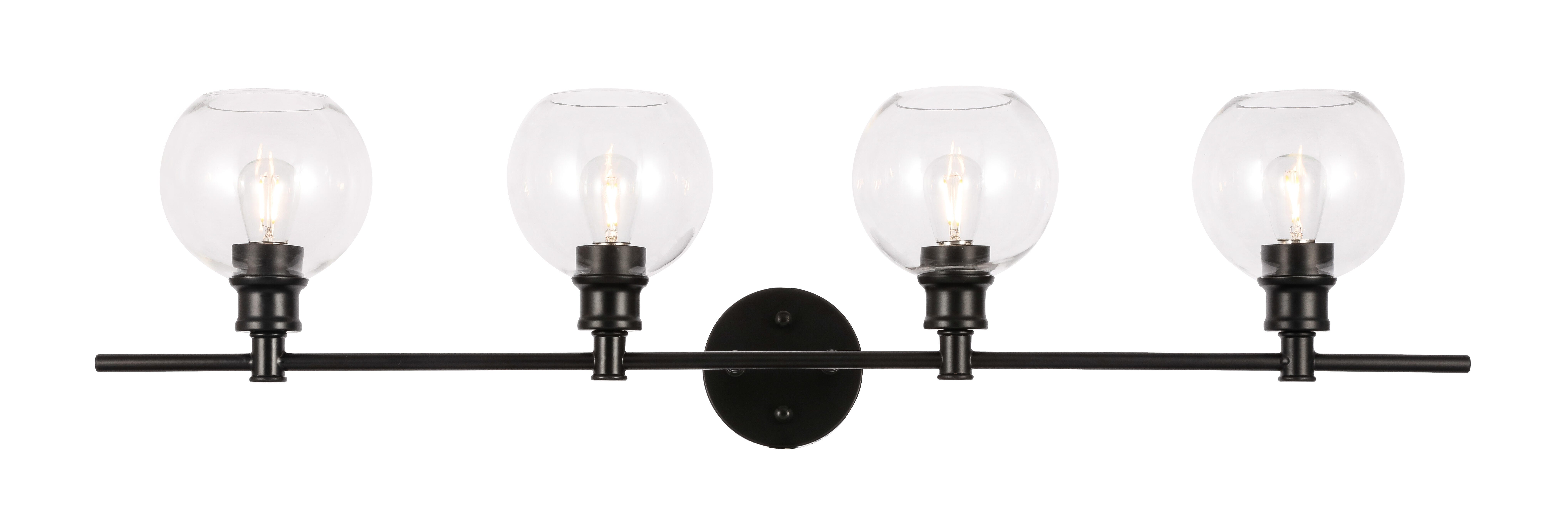 Collier 4 Light Black And Clear Glass Wall Sconce, Black/Clear, large