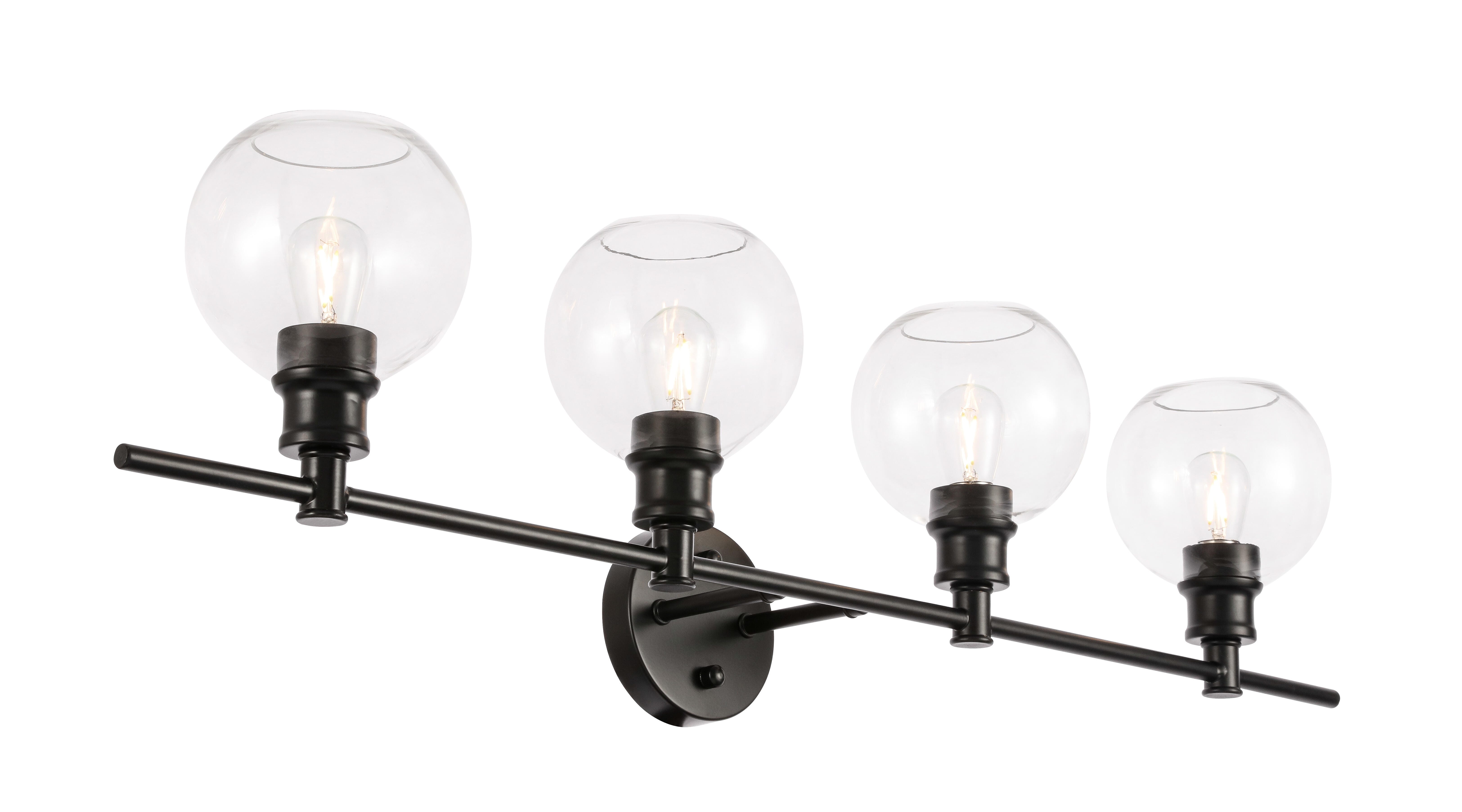 Collier 4 Light Black And Clear Glass Wall Sconce, Black/Clear, large