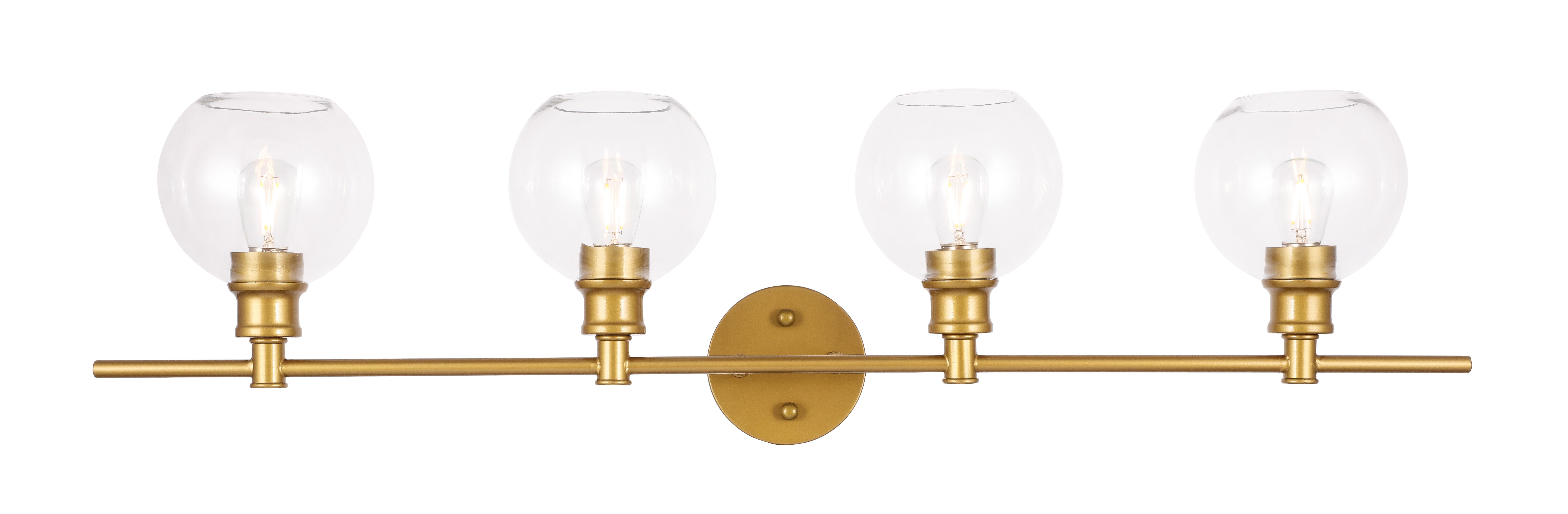 Collier 4 Light Brass And Clear Glass Wall Sconce, Brass/Clear, large