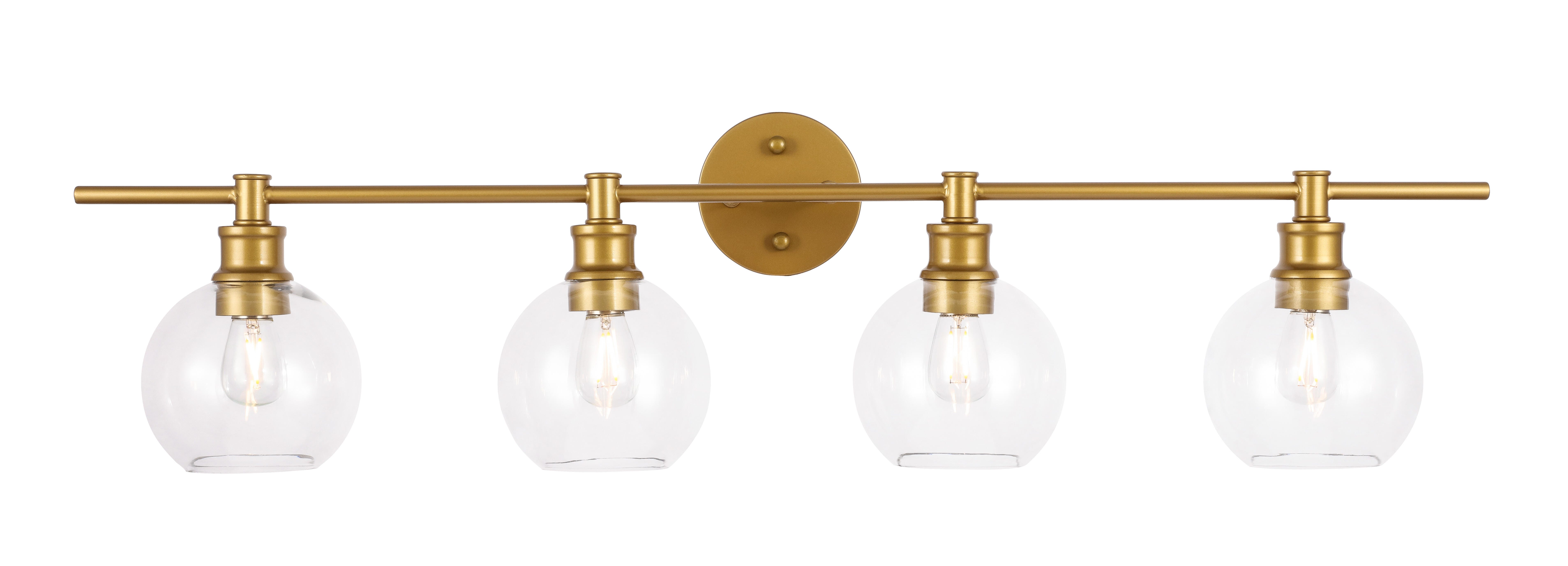 Collier 4 Light Brass And Clear Glass Wall Sconce, Brass/Clear, large