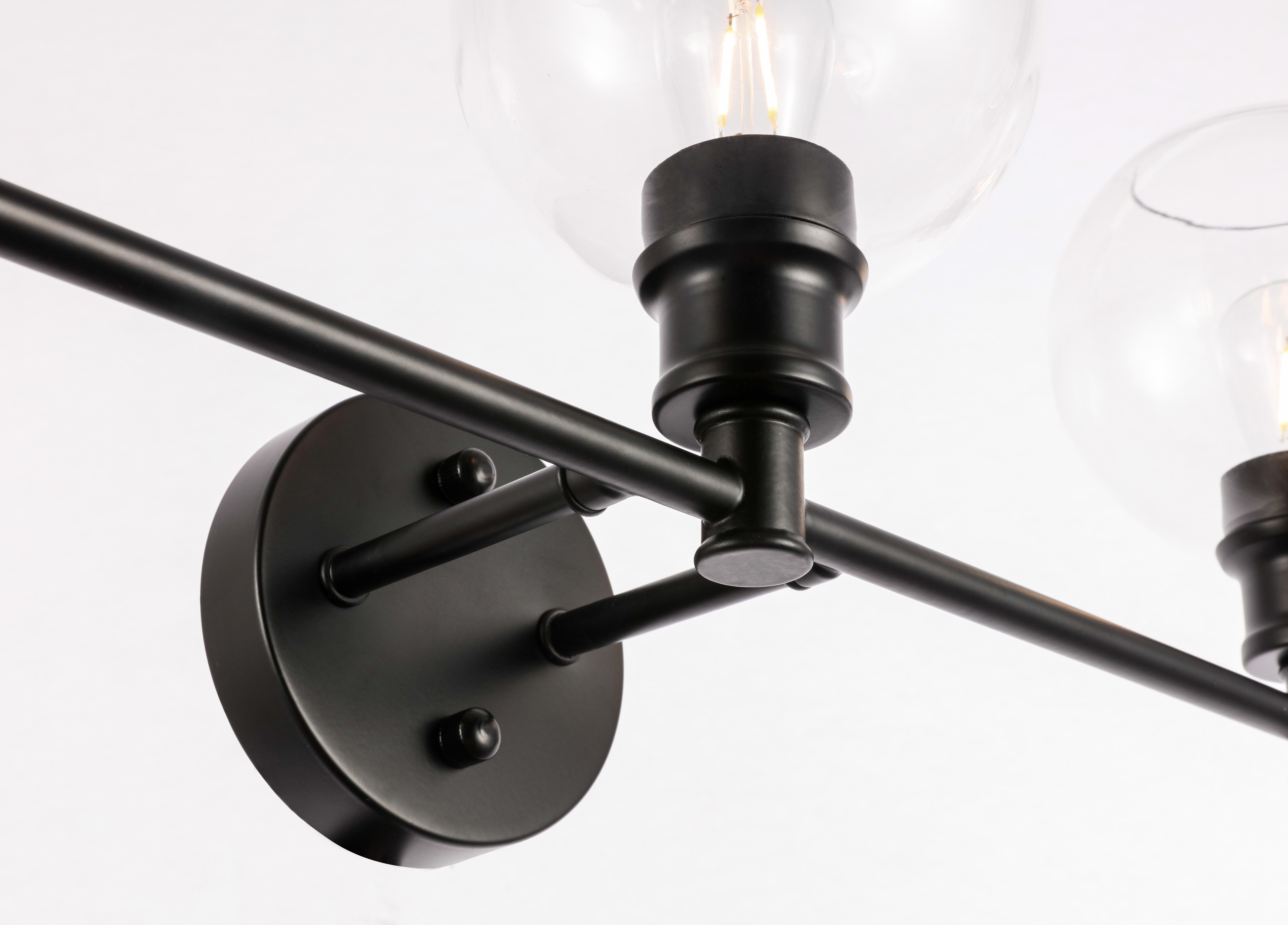 Collier 5 Light Black And Clear Glass Wall Sconce, Black/Clear, large