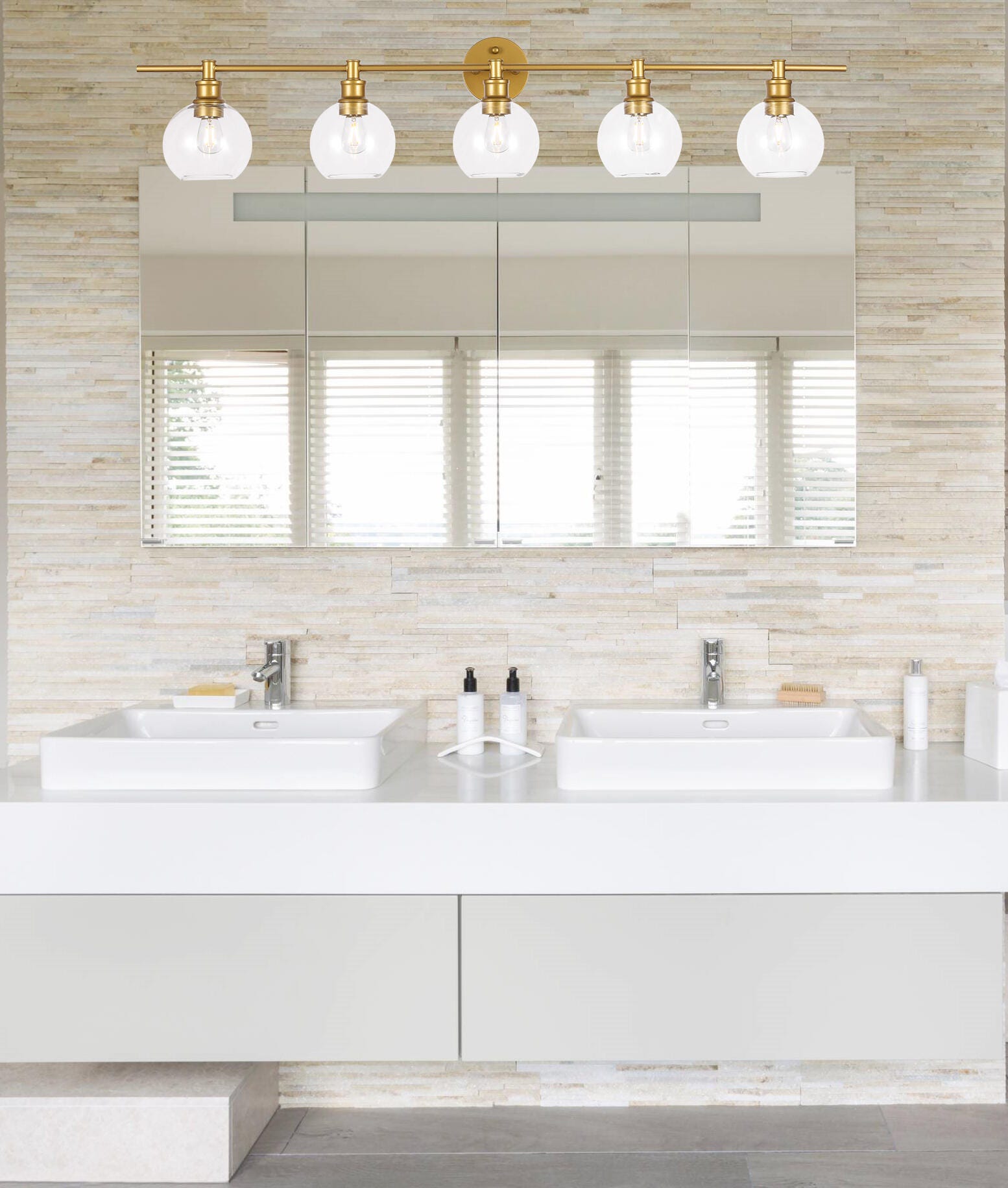 Collier 5 Light Brass And Clear Glass Wall Sconce, Brass/Clear, rollover