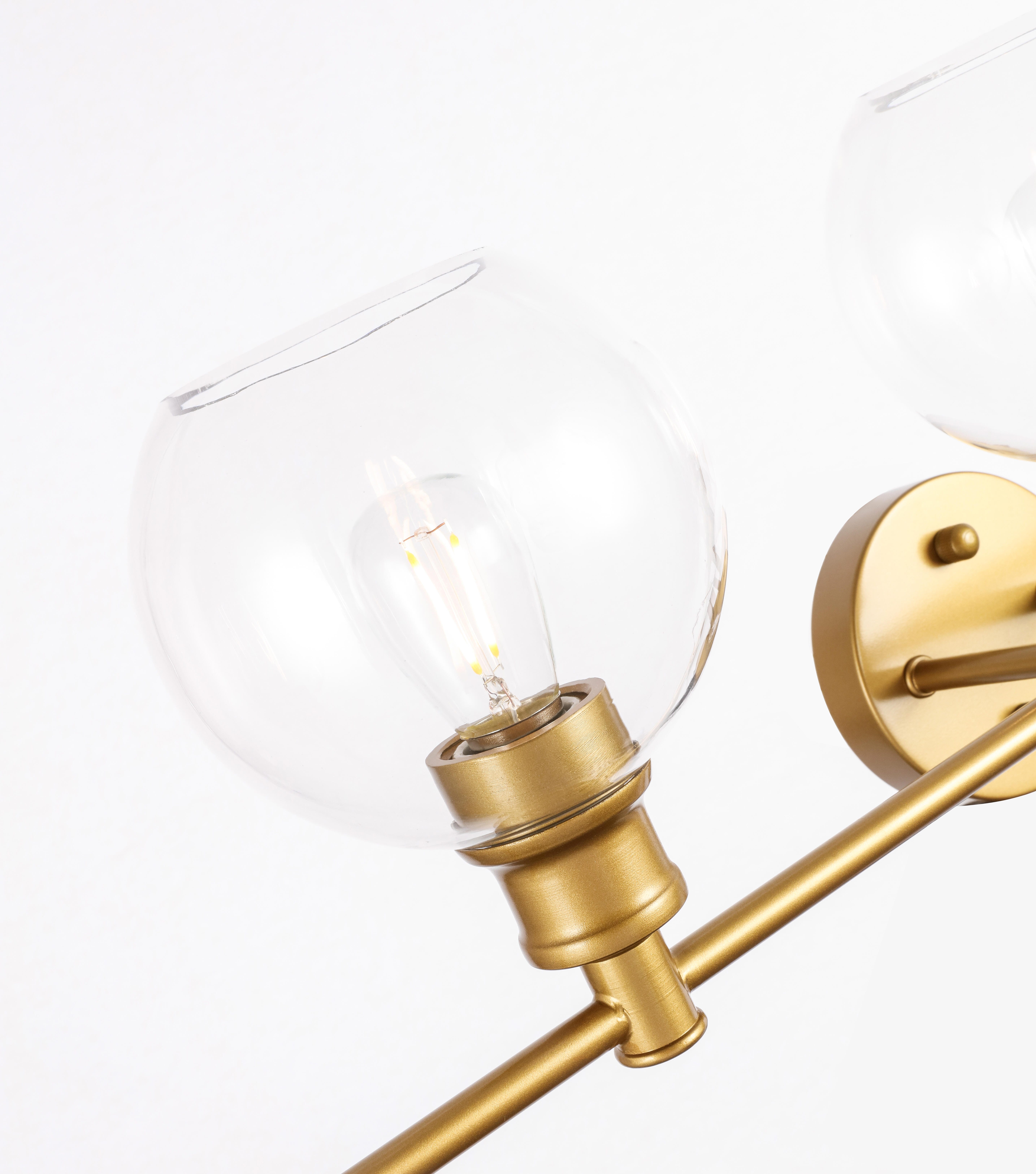 Collier 5 Light Brass And Clear Glass Wall Sconce, Brass/Clear, large