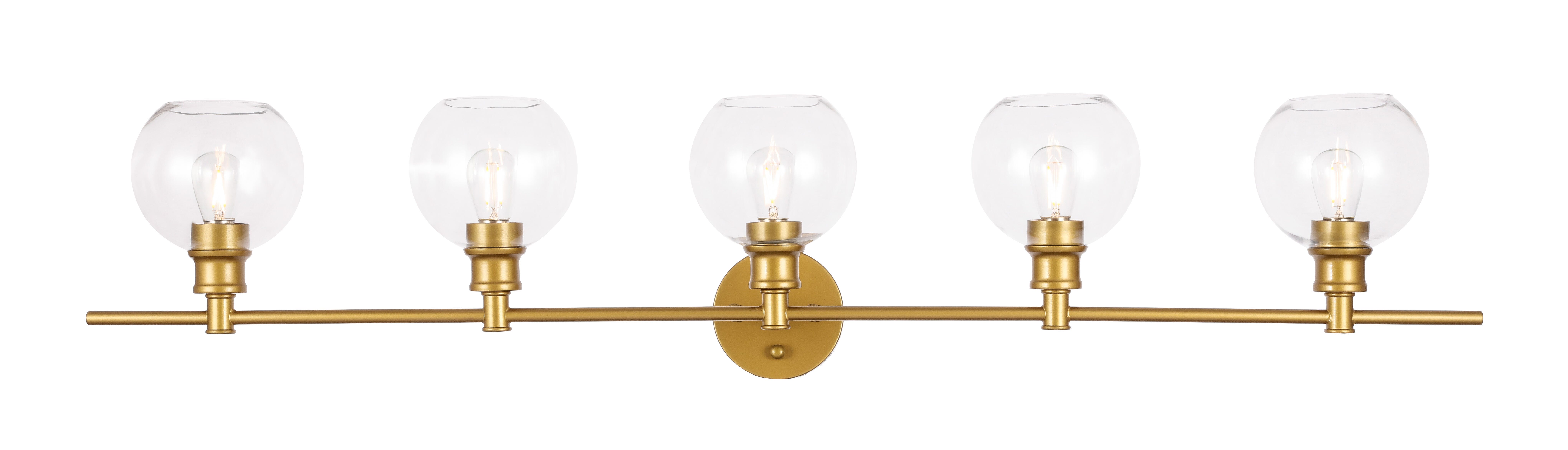 Collier 5 Light Brass And Clear Glass Wall Sconce, Brass/Clear, large