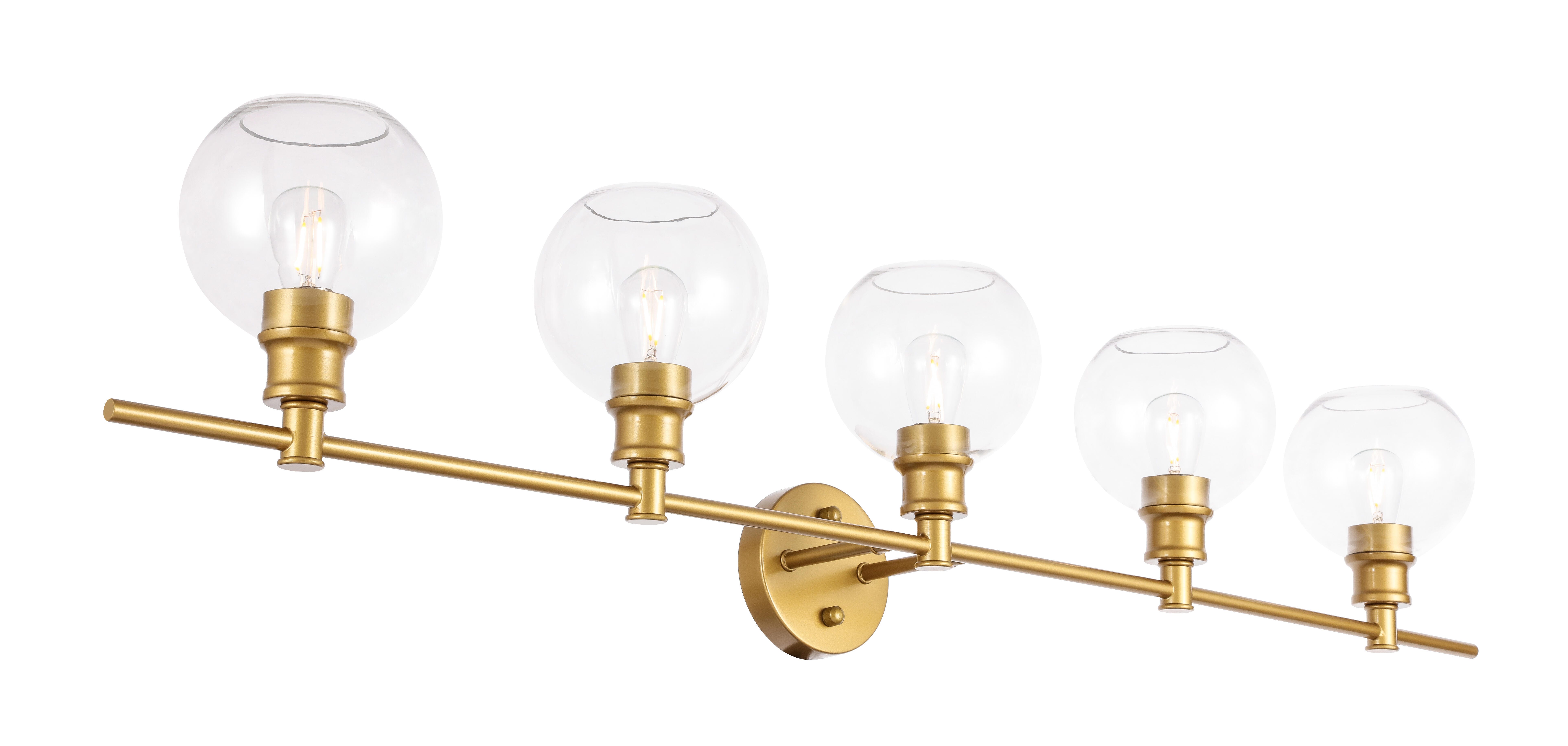 Collier 5 Light Brass And Clear Glass Wall Sconce, Brass/Clear, large